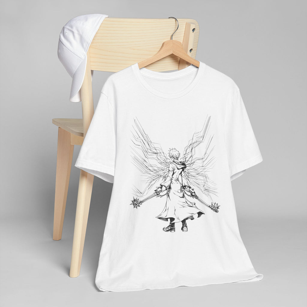 Angelic Warrior Sketch T-Shirt | Fantasy Illustration, Sword & Wings
