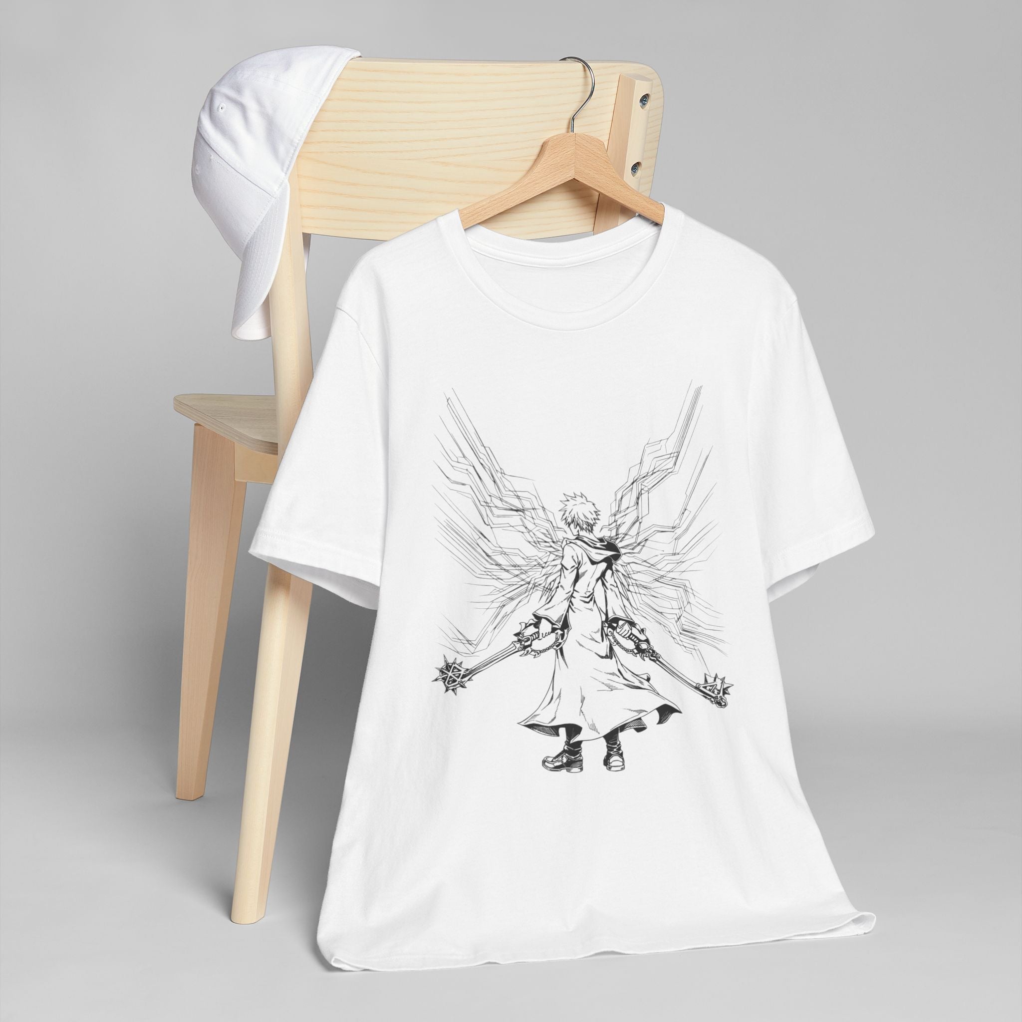 Angelic Warrior Sketch T-Shirt | Fantasy Illustration, Sword & Wings