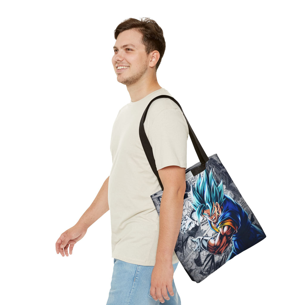 Blue Super Saiyan Illustration Tote Bag | Anime Manga Panel Background