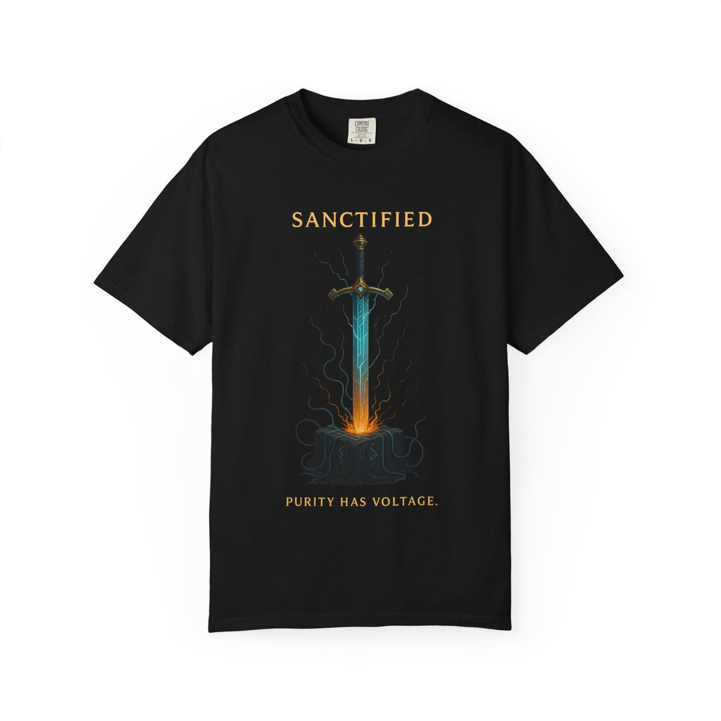 Sanctified Sword Unisex Garment-Dyed T-shirt, Vintage Style Tee, Unique Gift for Gamers & Fantasy Lovers, Spiritual Fashion, Everyday Wear