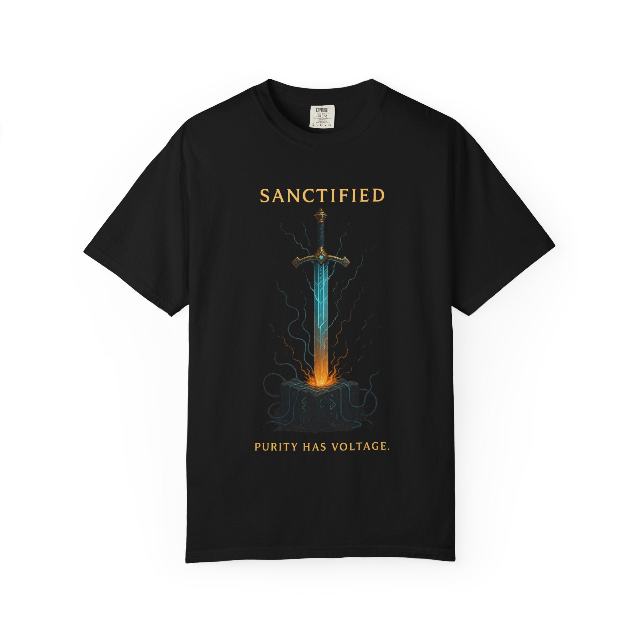 Sanctified Sword Unisex Garment-Dyed T-shirt, Vintage Style Tee, Unique Gift for Gamers & Fantasy Lovers, Spiritual Fashion, Everyday Wear