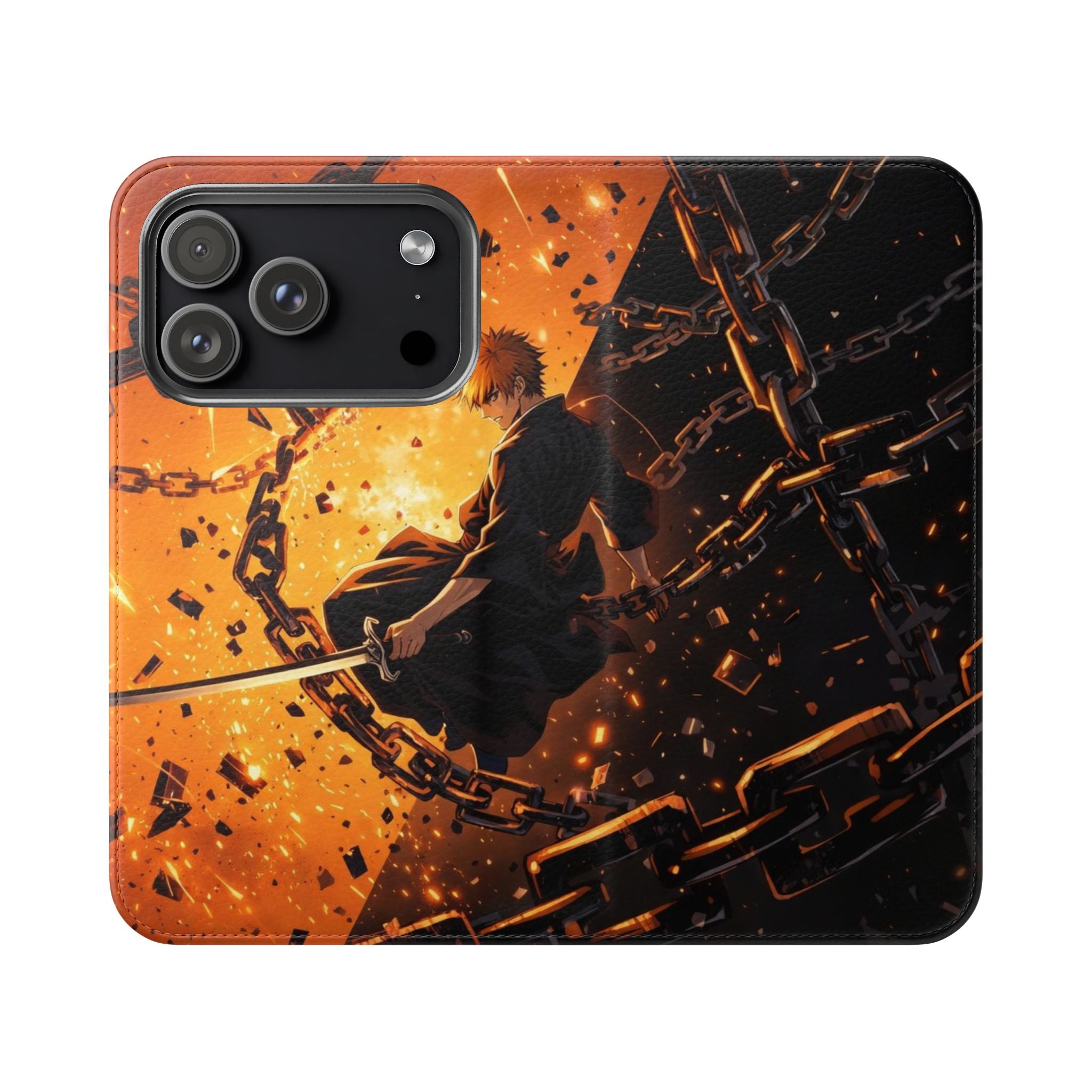 Samurai Flame Illustration Flip Phone Case - Magnetic Wallet Cover