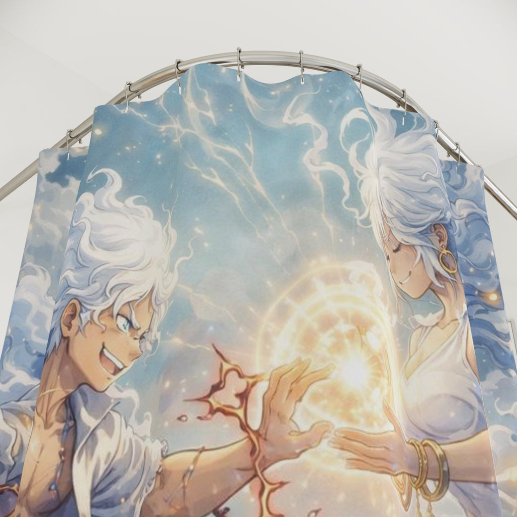 Celestial Twins Magic Sigil Shower Curtain | Fantasy Anime Illustration