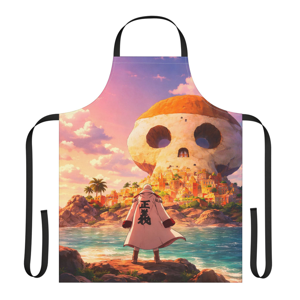 Pirate Skull Island Scene Apron | Sunset Coastal Illustration