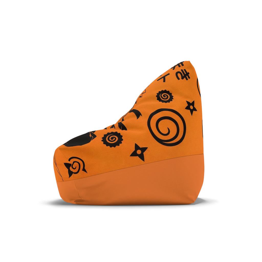 Anime Ninja Illustration Bean Bag Chair Cover | Anime Orange Shuriken Pattern 