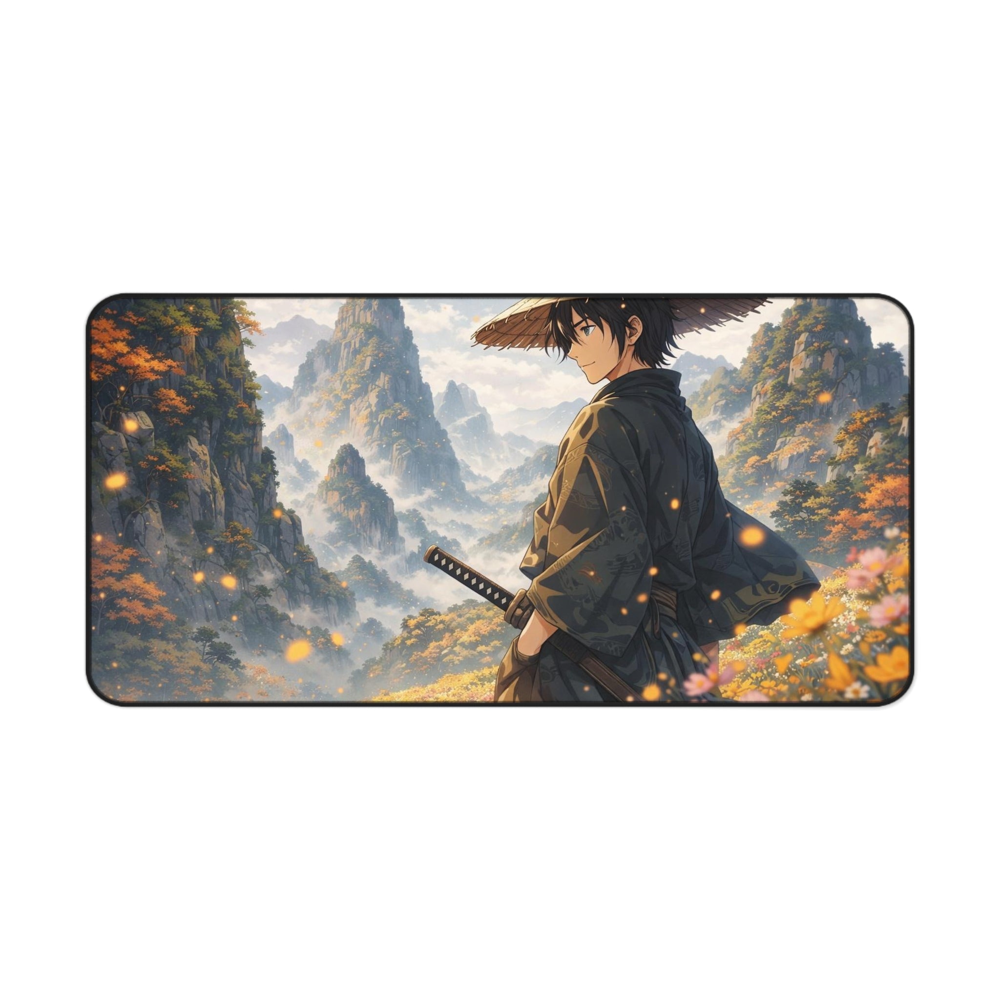 Samurai Landscape Desk Mat — Autumn Mountain Gaming & Work Mouse Pad