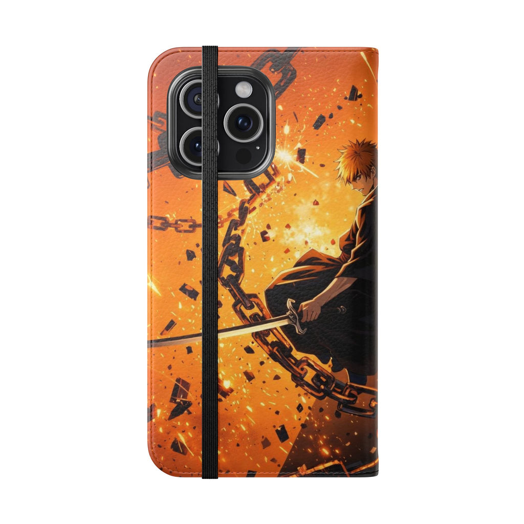 Samurai Flame Illustration Flip Phone Case - Magnetic Wallet Cover