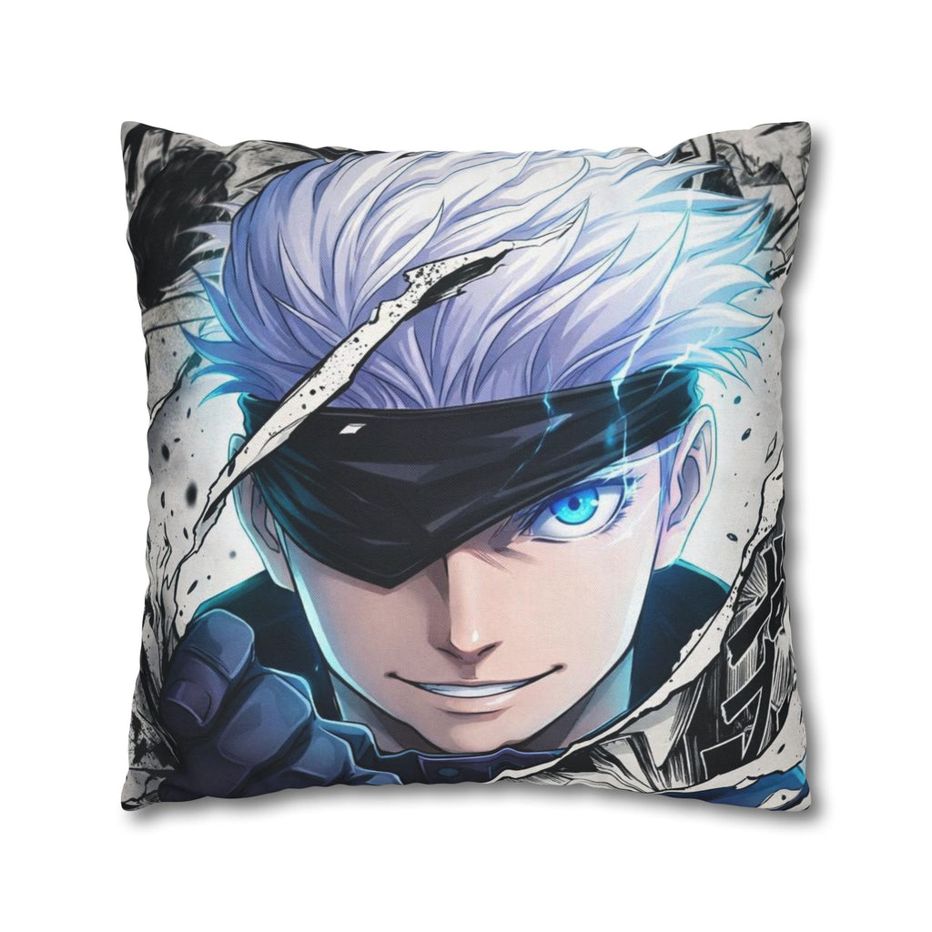 Angry Anime Warrior Spun Polyester Square Pillowcase | Blue Glowing Eyes