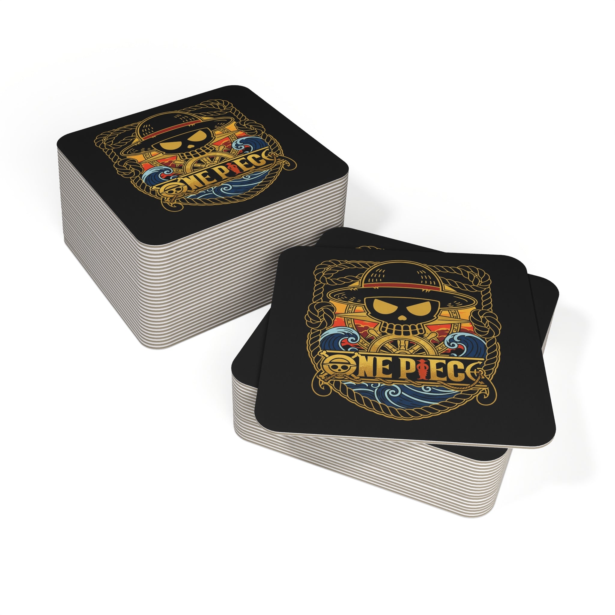 One Piece Straw Hat Skull nautical design Coasters | Anime pirate logo drink coaster