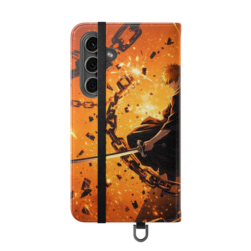 Samurai Flame Illustration Flip Phone Case - Magnetic Wallet Cover