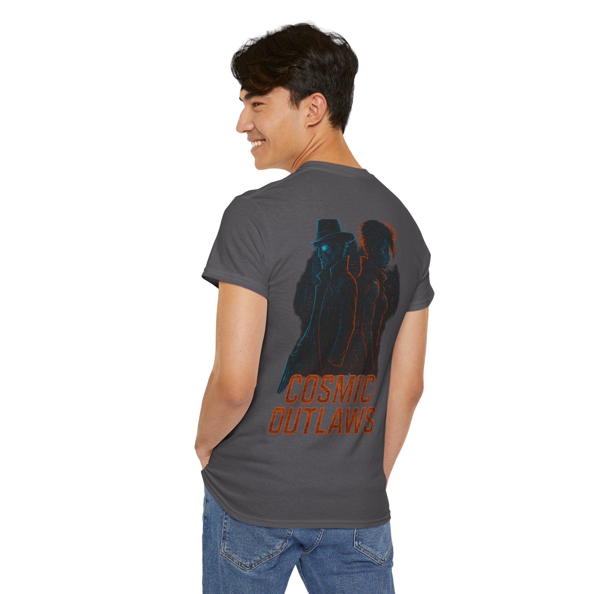 Cosmic Outlaws Graphic Tee | Space-Themed Apparel, Unisex Heavy Cotton Tee, Galaxy T-Shirt, Vintage Style Shirt, Unique Gift Idea