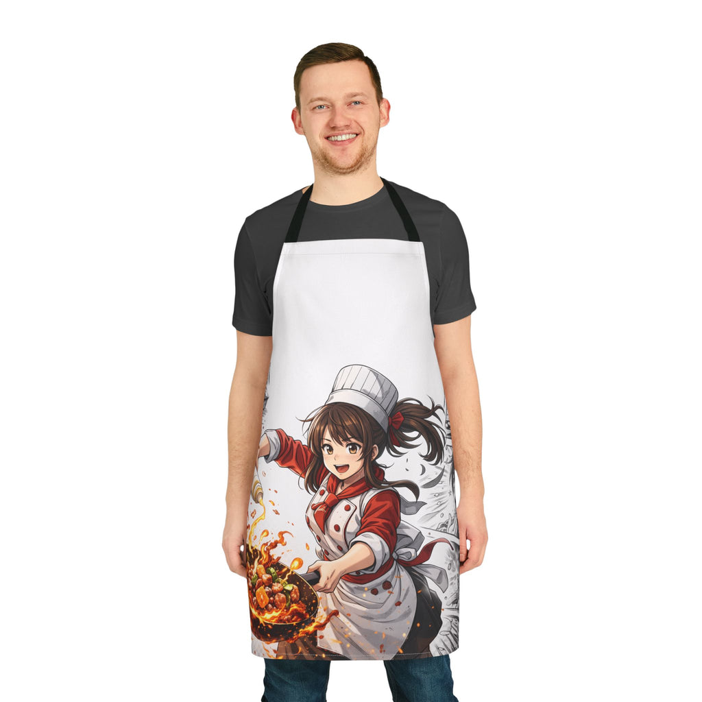 Anime Female Chef Wok Tossing Apron | Cooking Kitchen Apron with Chef Character