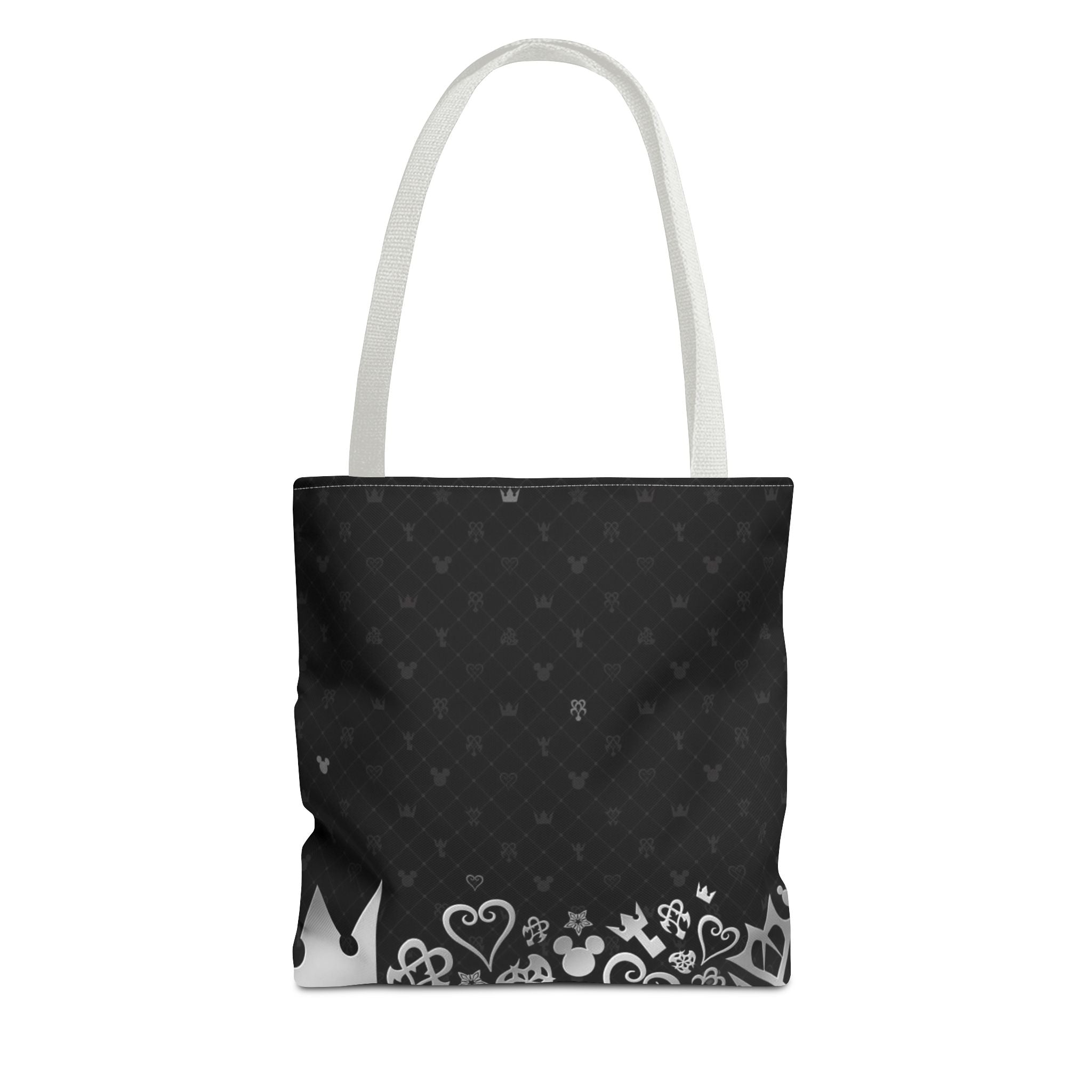 Black Heart Pattern Crown Tote Bag | Floral Border