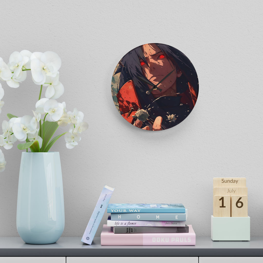 Anime Wall Clock — Red-Eyed Dark Hero Acrylic Clock