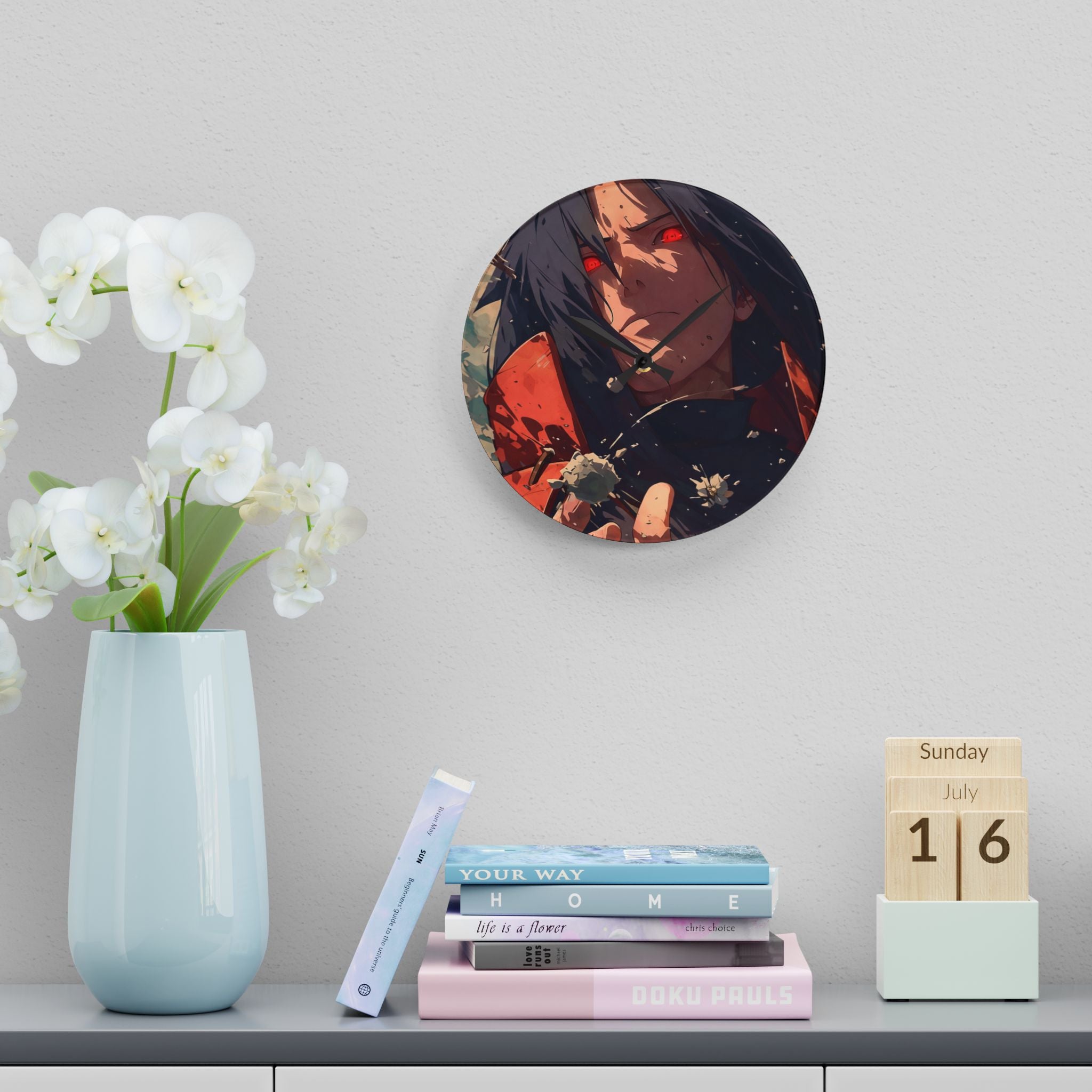 Anime Wall Clock — Red-Eyed Dark Hero Acrylic Clock