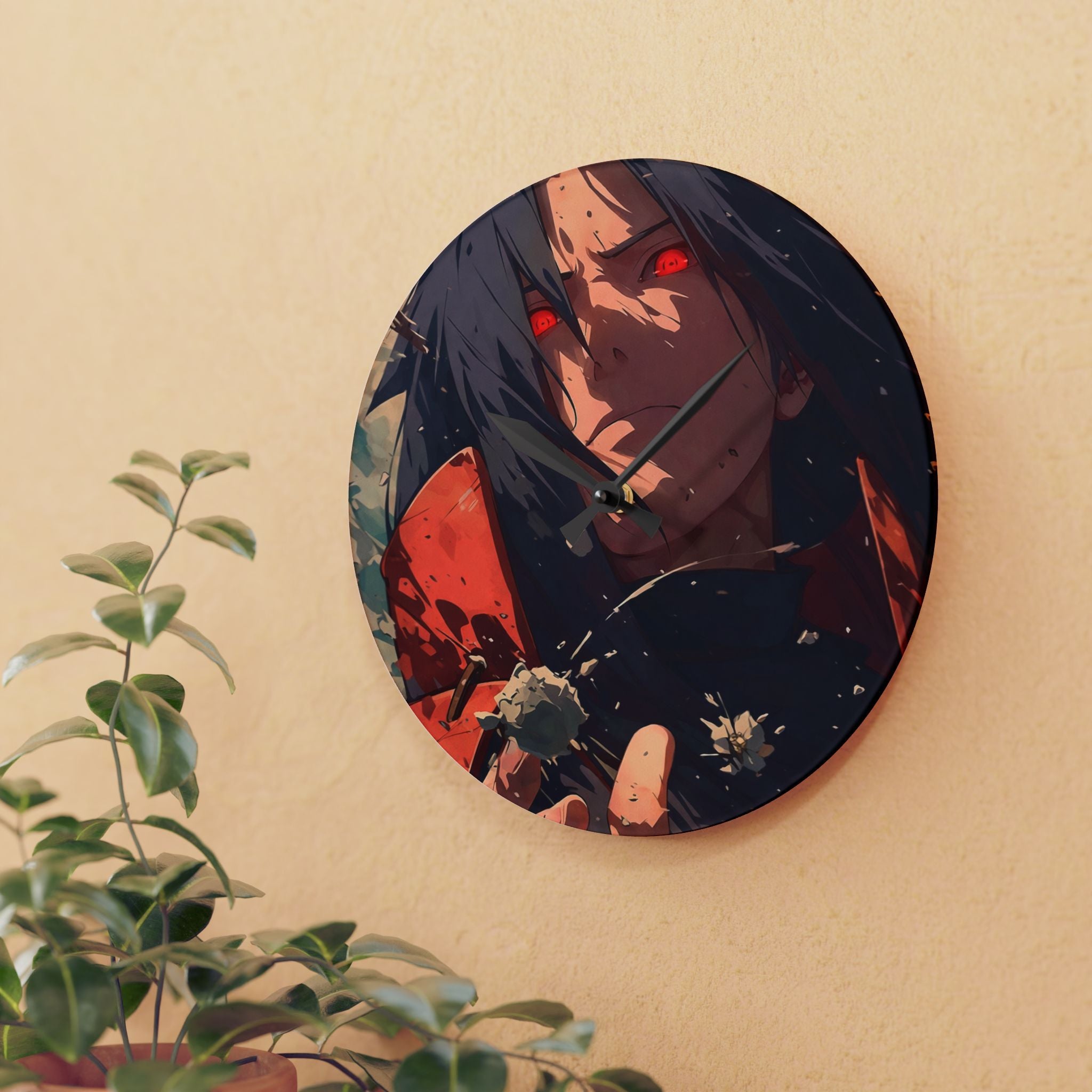 Anime Wall Clock — Red-Eyed Dark Hero Acrylic Clock