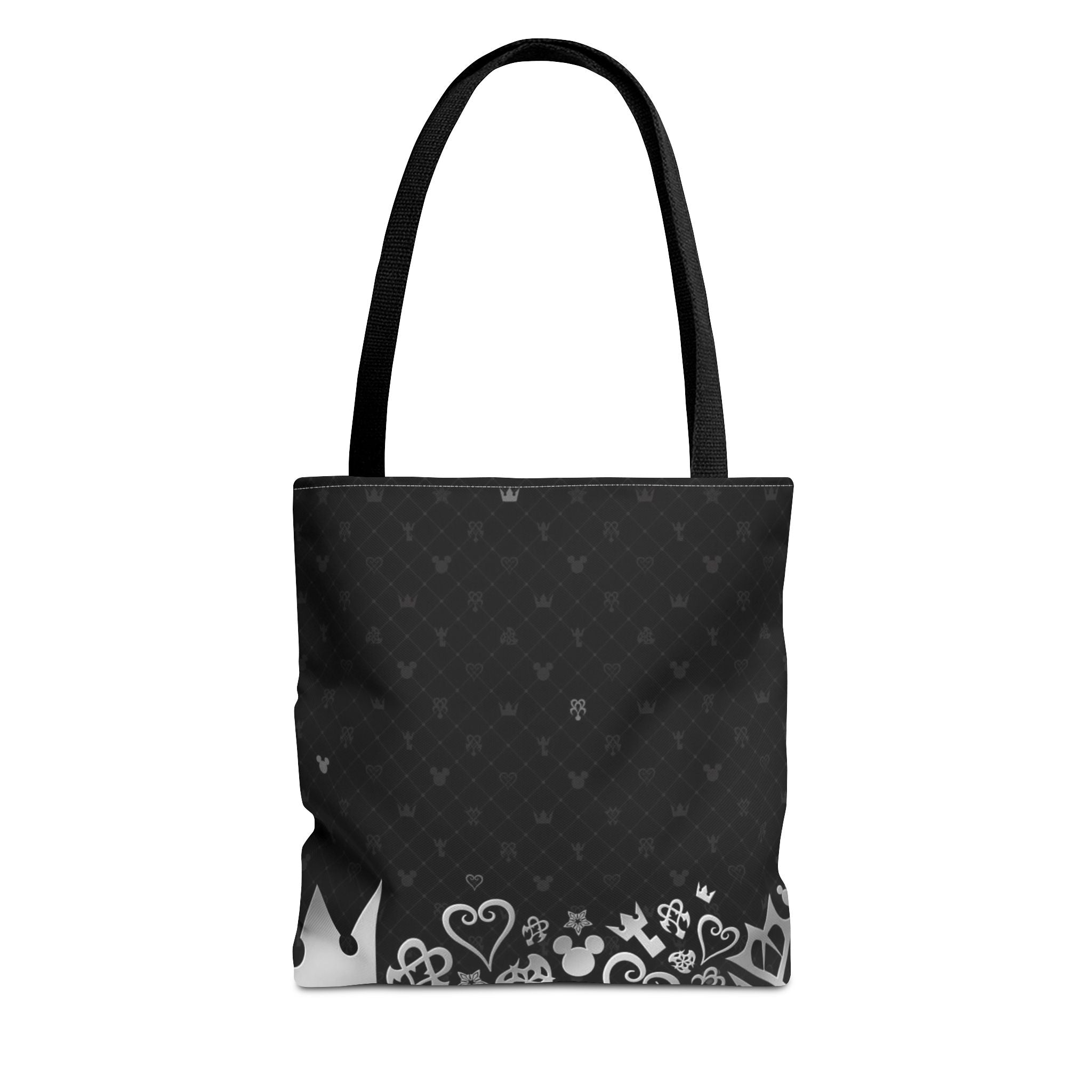 Black Heart Pattern Crown Tote Bag | Floral Border