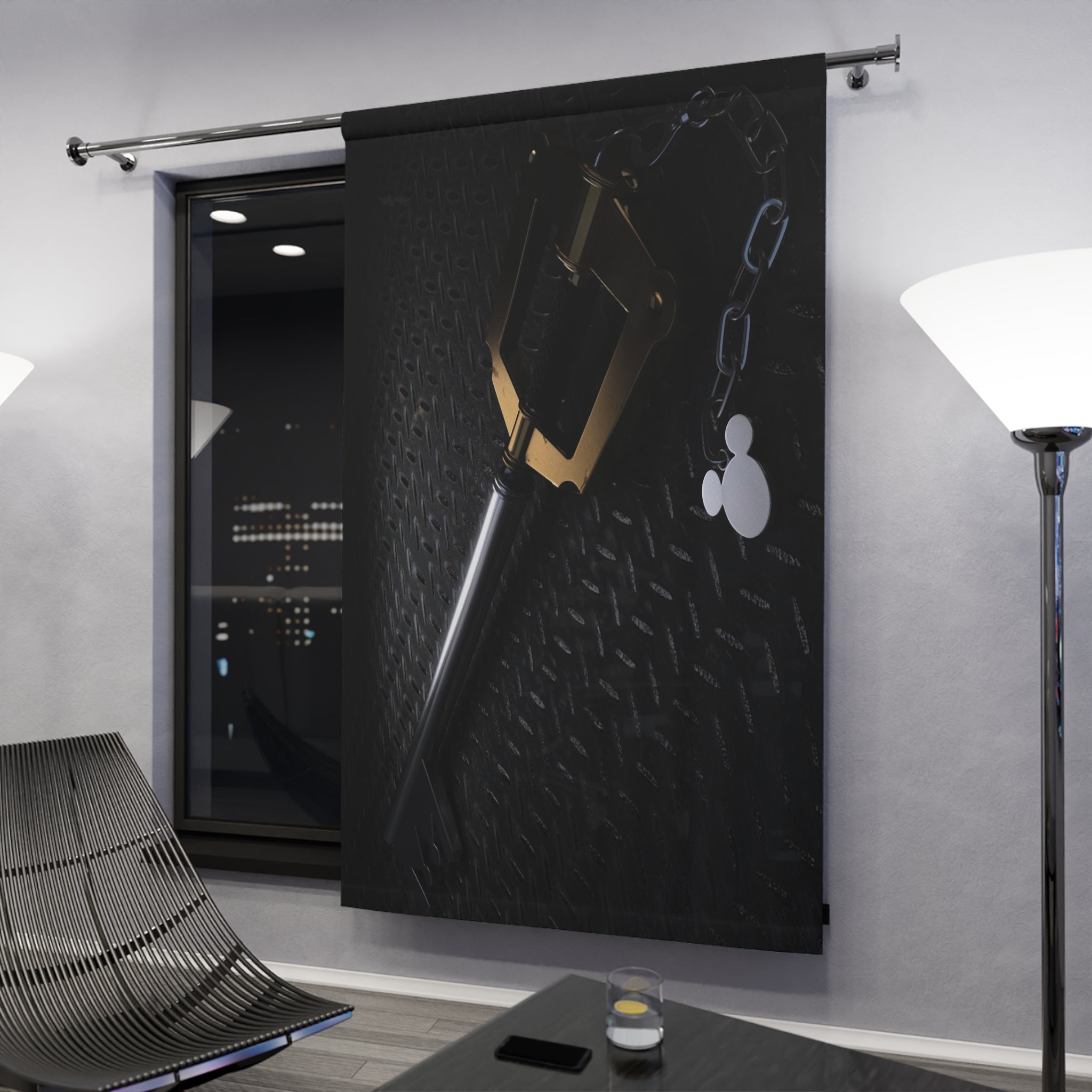 Key Illustration Window Curtain | Gaming Sword Decor, Dark Metal Texture