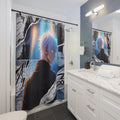 Anime Manga Character Shower Curtain | Blue-Haired Male, Comic Panel Design