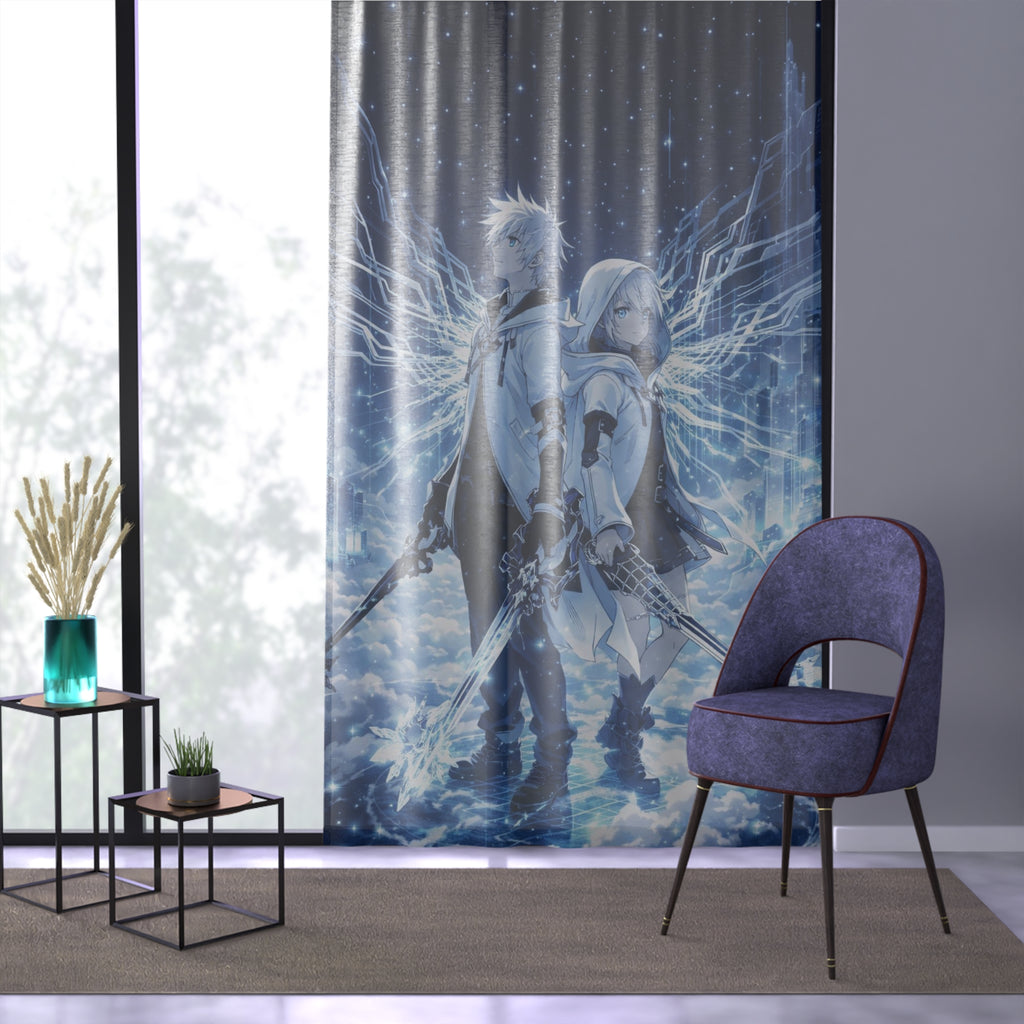 Anime Angel Warriors Window Curtain – Ethereal Sky Battle Scene
