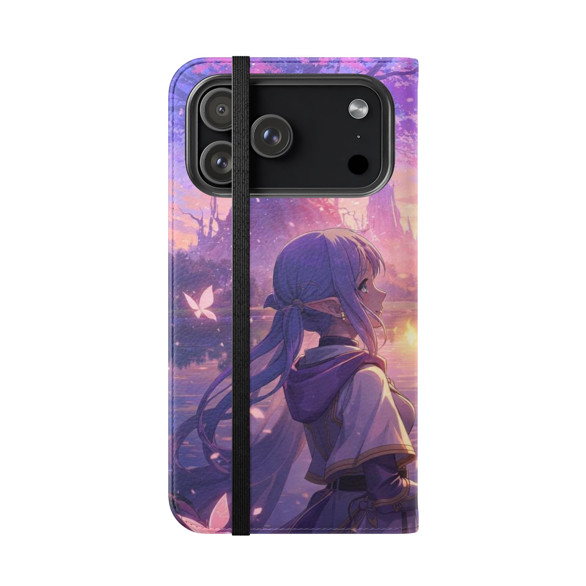 Anime Landscape Flip Phone Case — Fantasy Sunset Genshin-Style Wallet Cover