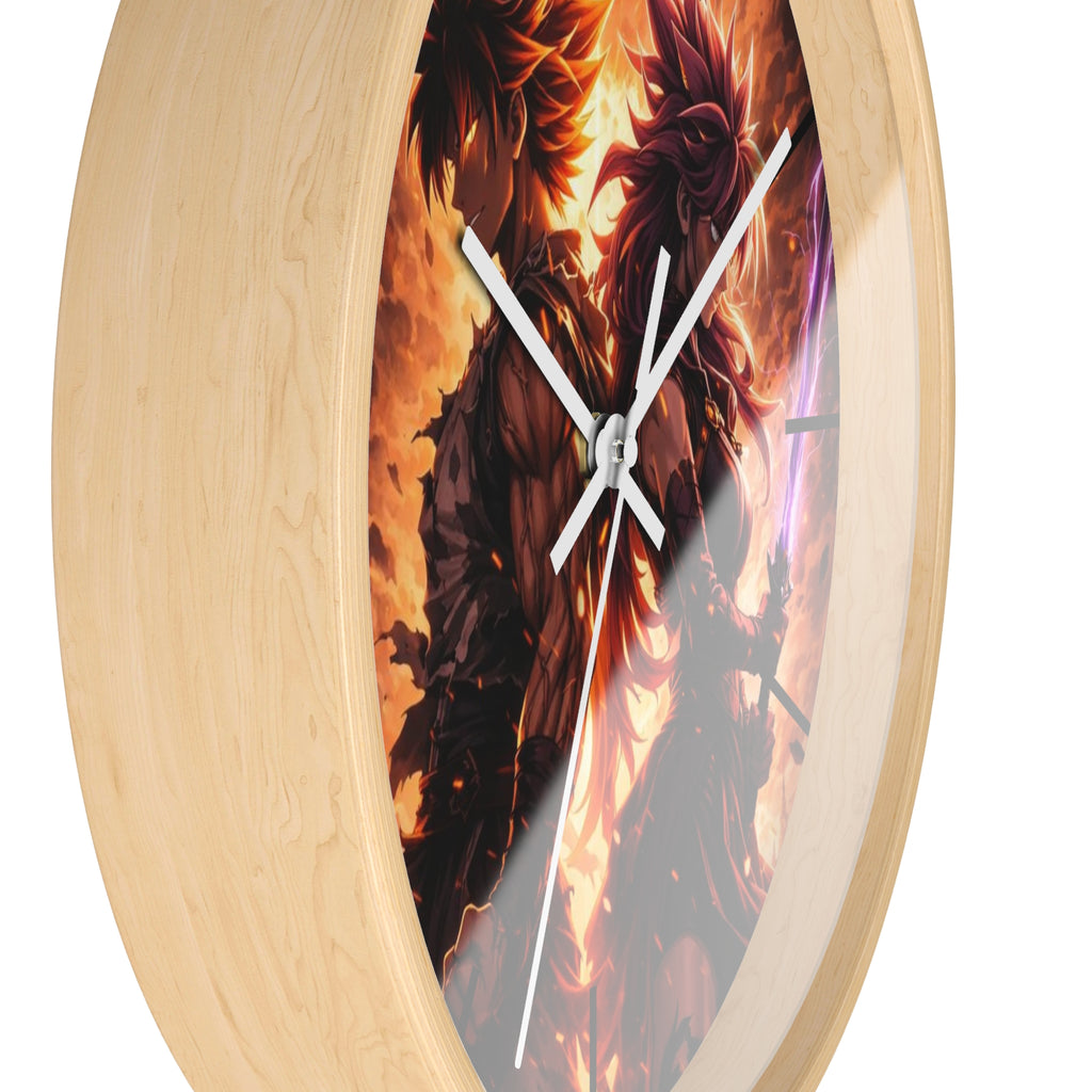 Fiery Warrior Duo Wall Clock | Fantasy Anime Swordfighters, Glowing Battle Scene