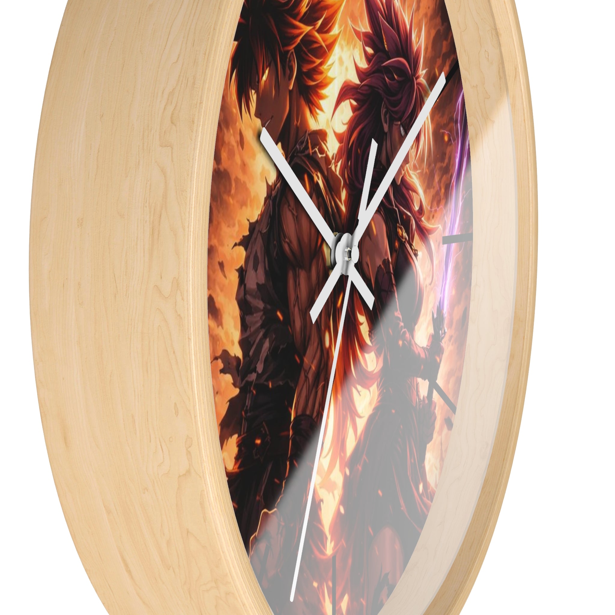 Fiery Warrior Duo Wall Clock | Fantasy Anime Swordfighters, Glowing Battle Scene