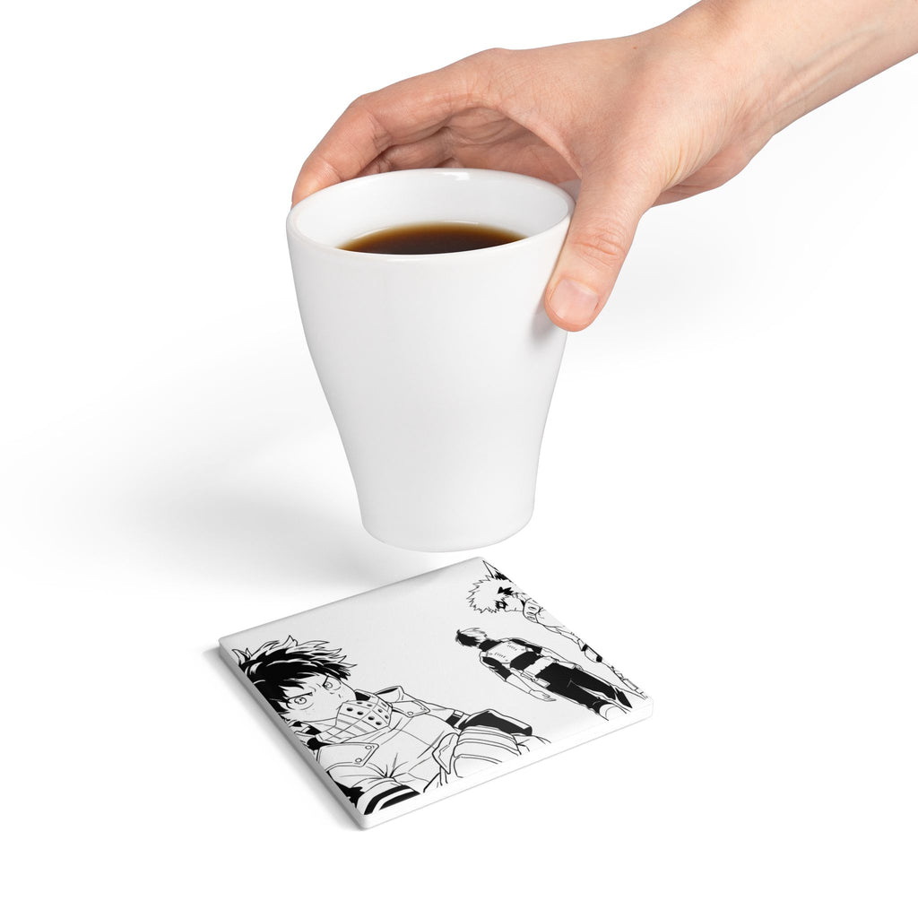 Anime Trio Sketch Ceramic Coaster | Black & White Manga Characters