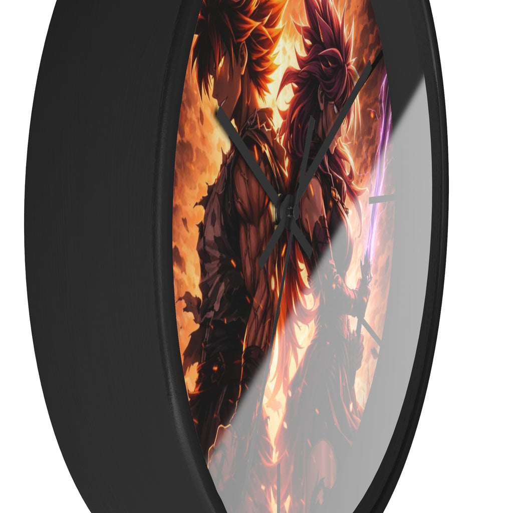 Fiery Warrior Duo Wall Clock | Fantasy Anime Swordfighters, Glowing Battle Scene