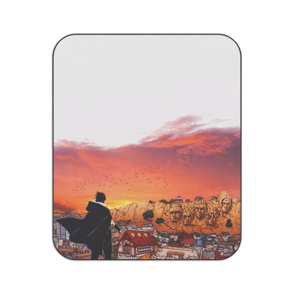 Sunset Cityscape with Carved Faces Picnic Blanket | Scenic Sunset Illustration