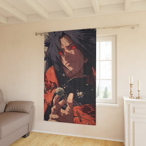 Anime Character Curtain — Dark Red-Eyed Ninja Window Drapery