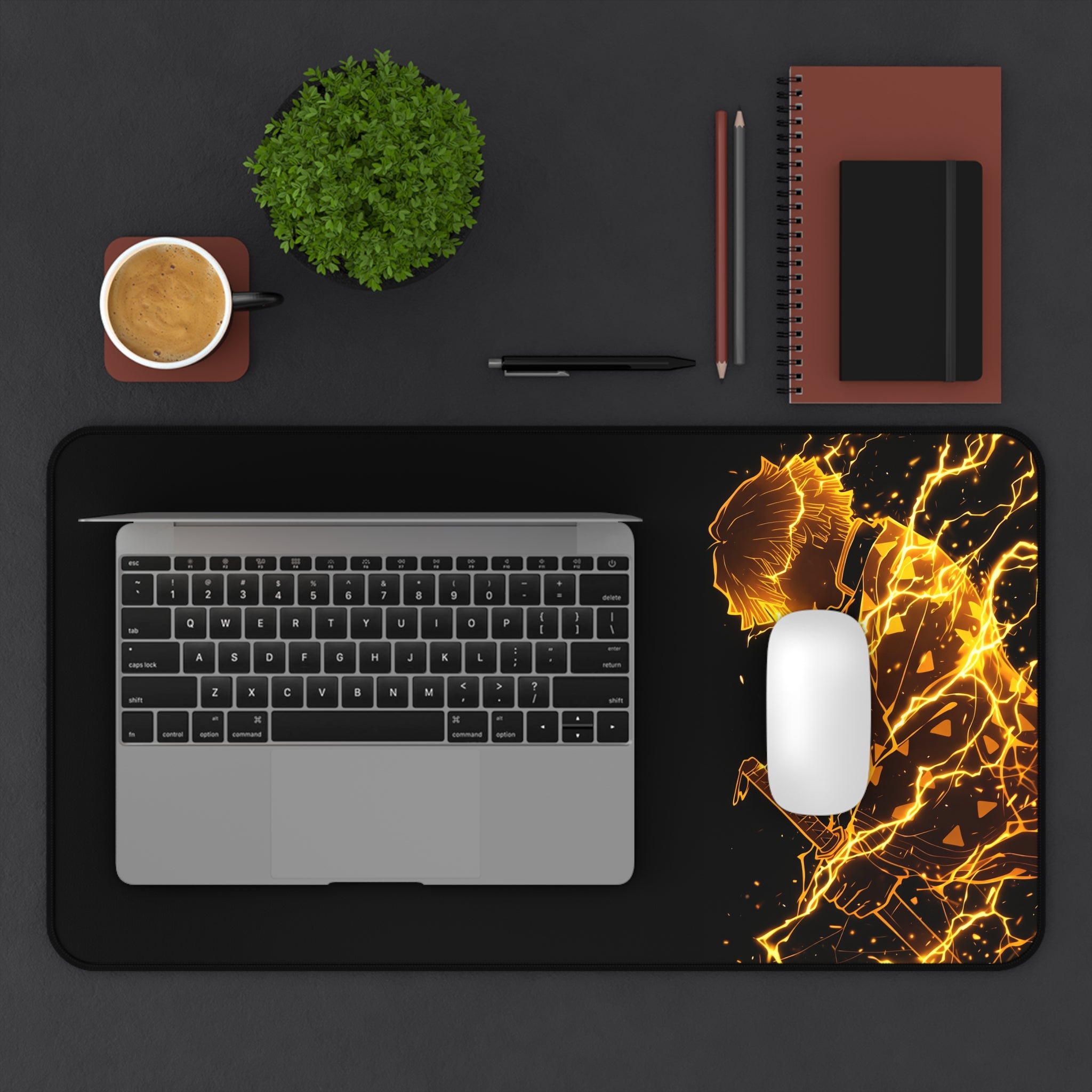 Fiery Samurai Illustration Desk Mat | Gaming Mousepad, Anime Flame Warrior