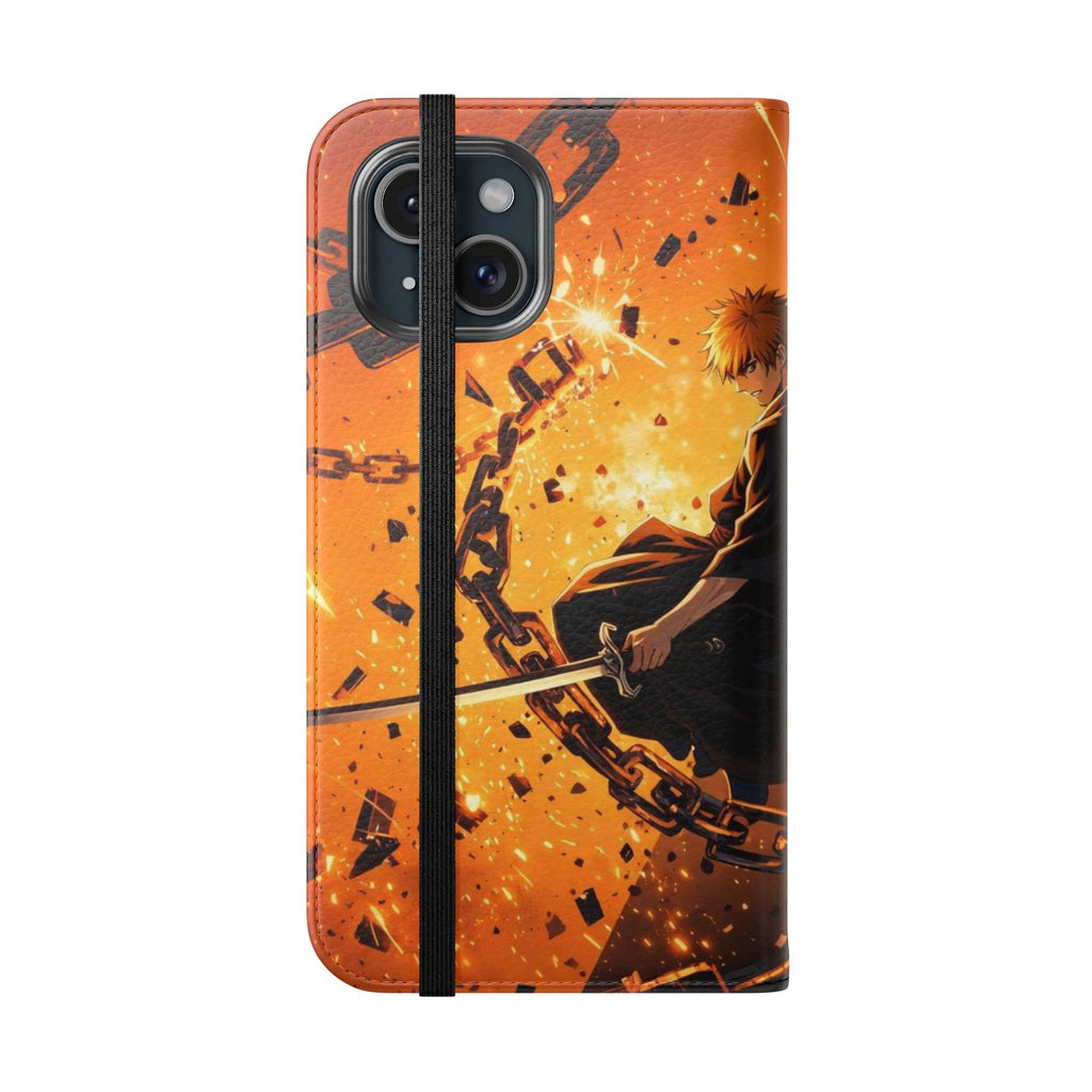 Samurai Flame Illustration Flip Phone Case - Magnetic Wallet Cover