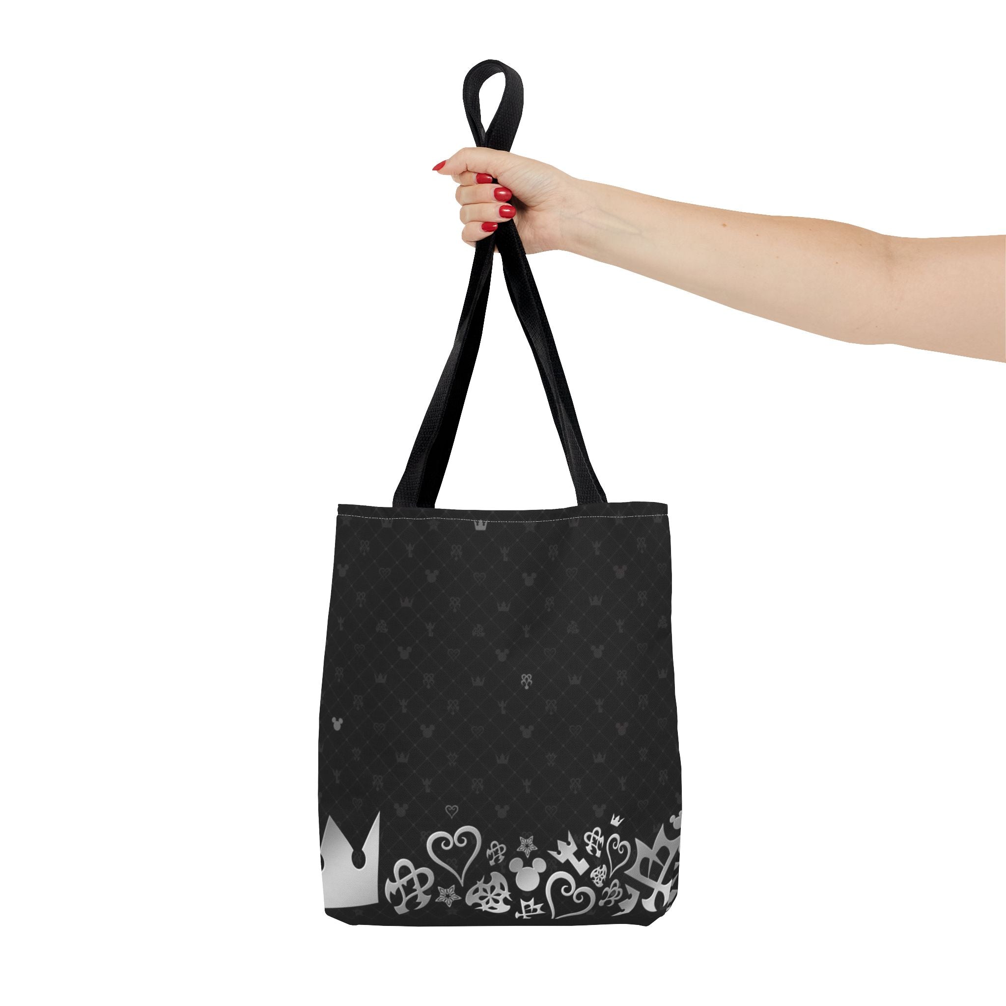 Black Heart Pattern Crown Tote Bag | Floral Border