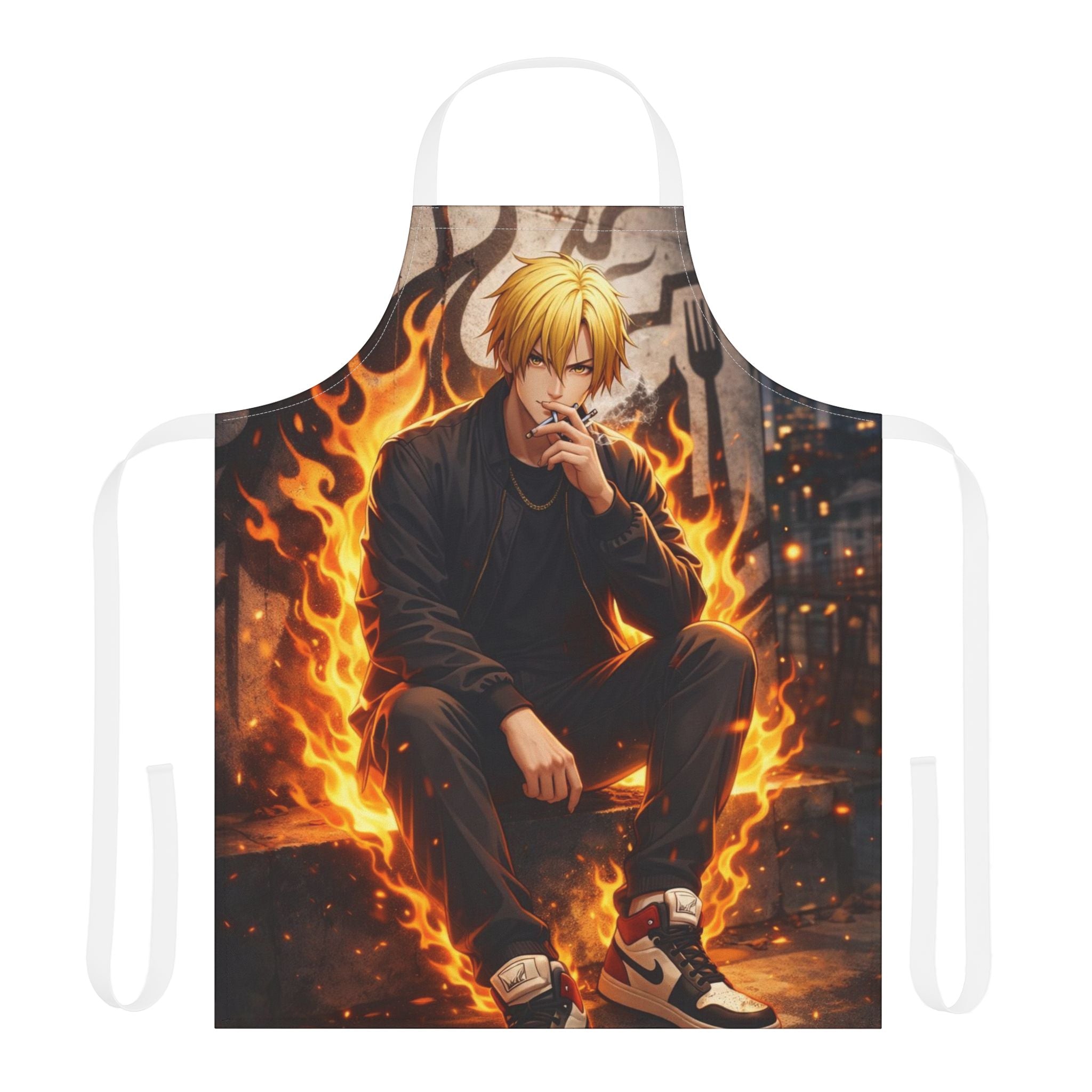 Flaming Anime Chef Apron — Fire‑Style Streetwear Character Design