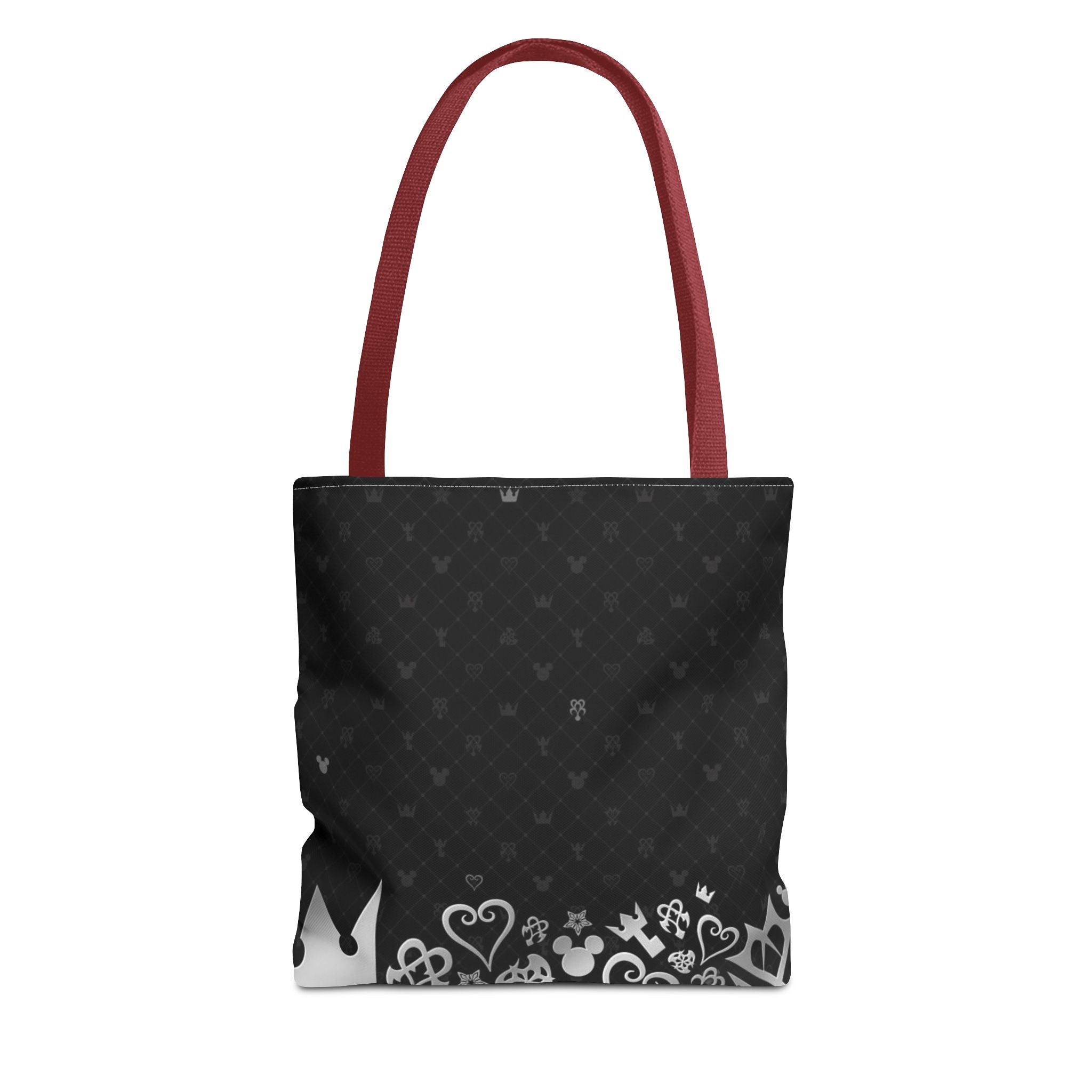 Black Heart Pattern Crown Tote Bag | Floral Border