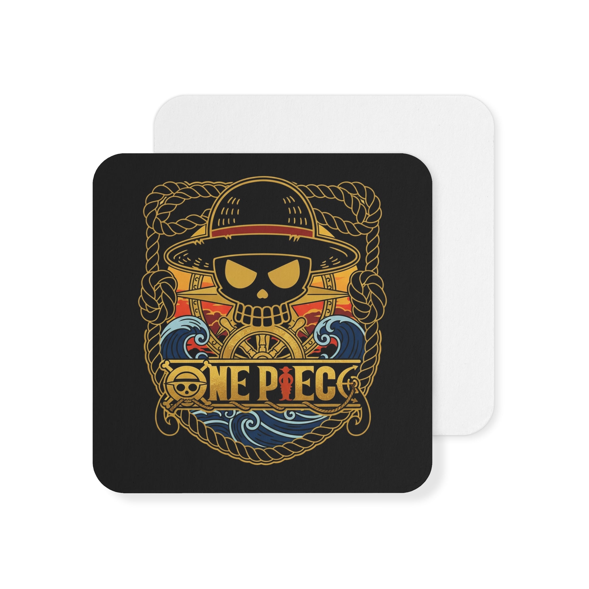 One Piece Straw Hat Skull nautical design Coasters | Anime pirate logo drink coaster