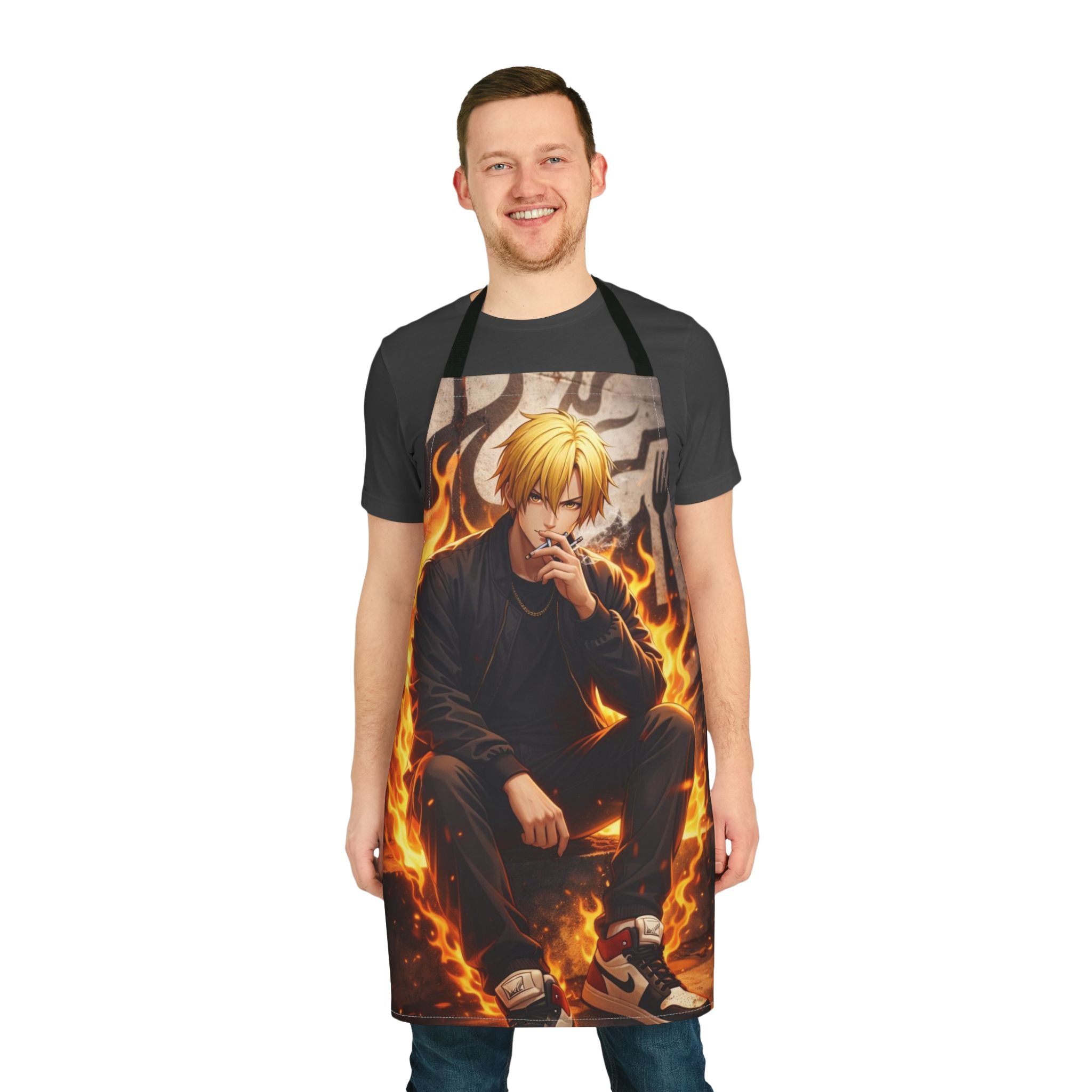 Flaming Anime Chef Apron — Fire‑Style Streetwear Character Design