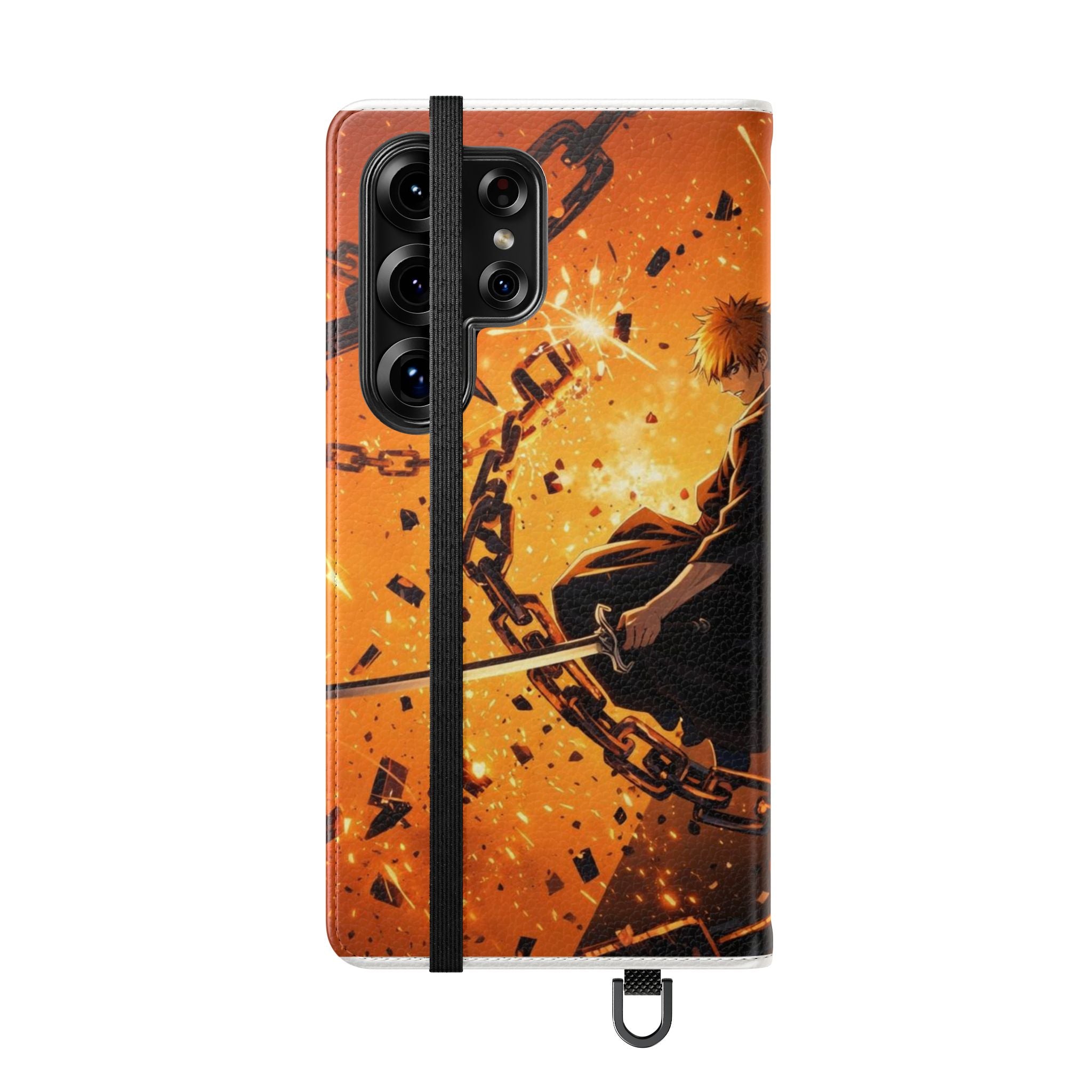 Samurai Flame Illustration Flip Phone Case - Magnetic Wallet Cover