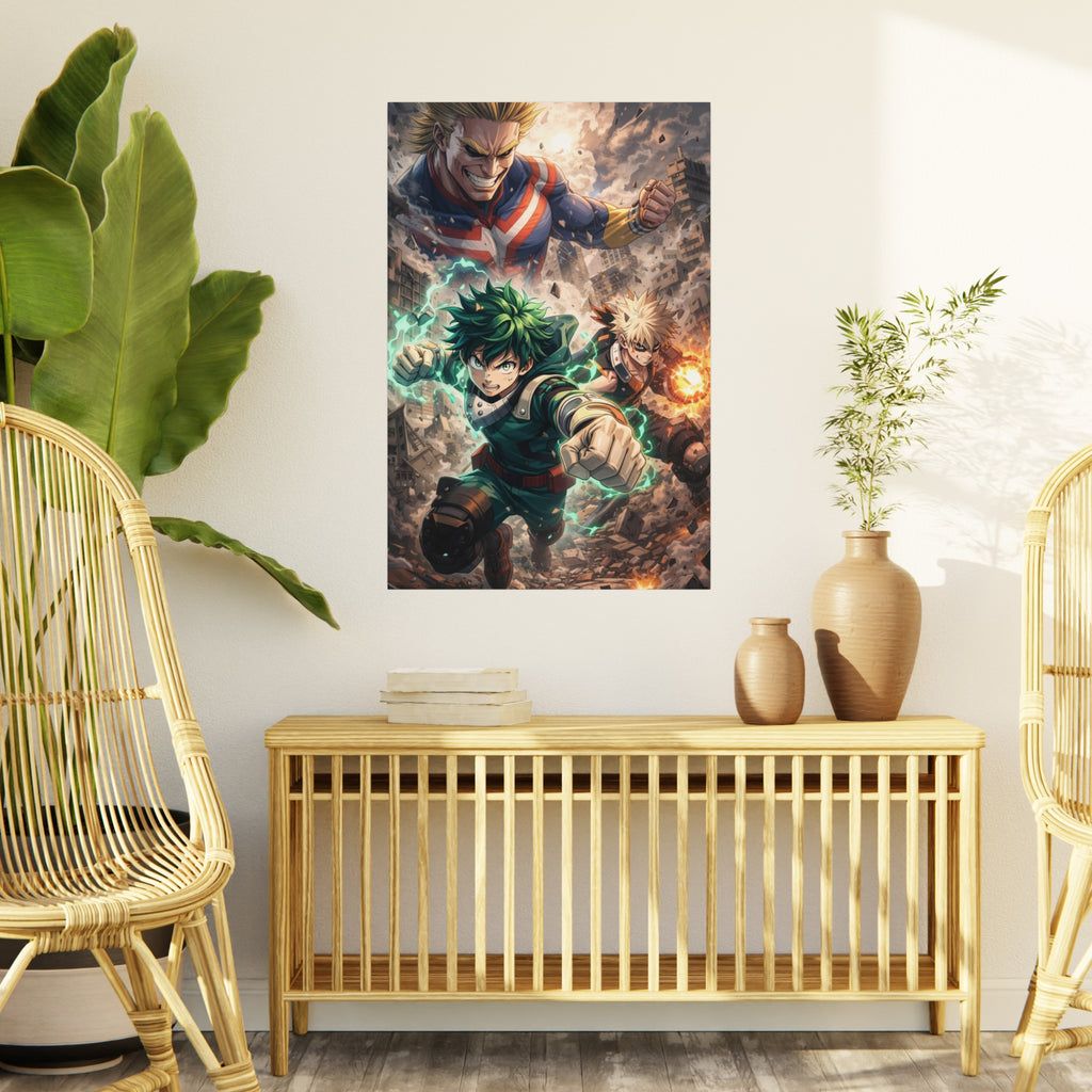 Anime Action Foam Board Poster — Dynamic Hero Trio Wall Art