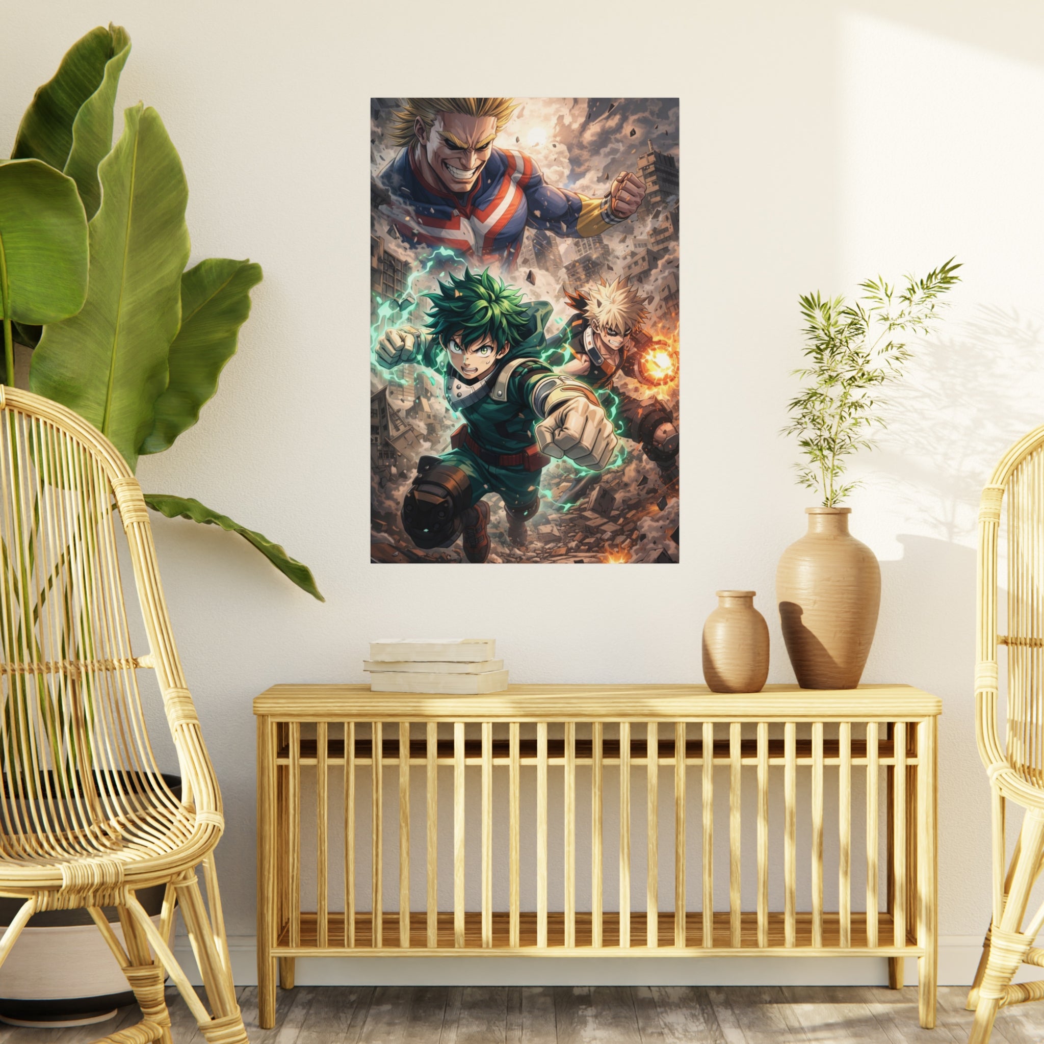 Anime Action Foam Board Poster — Dynamic Hero Trio Wall Art
