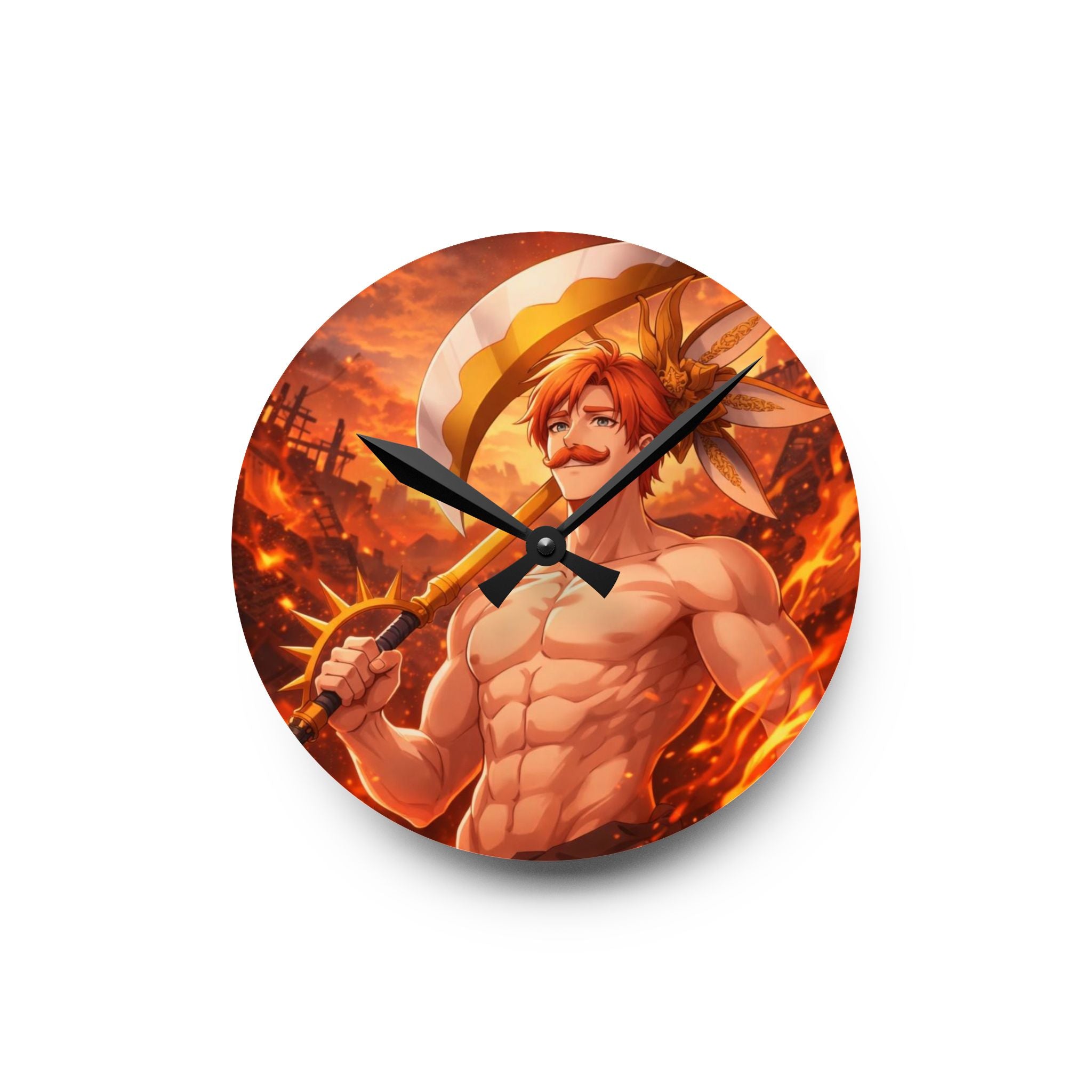 Flaming Pirate Warrior Acrylic Wall Clock — Anime Beach Hero Decor