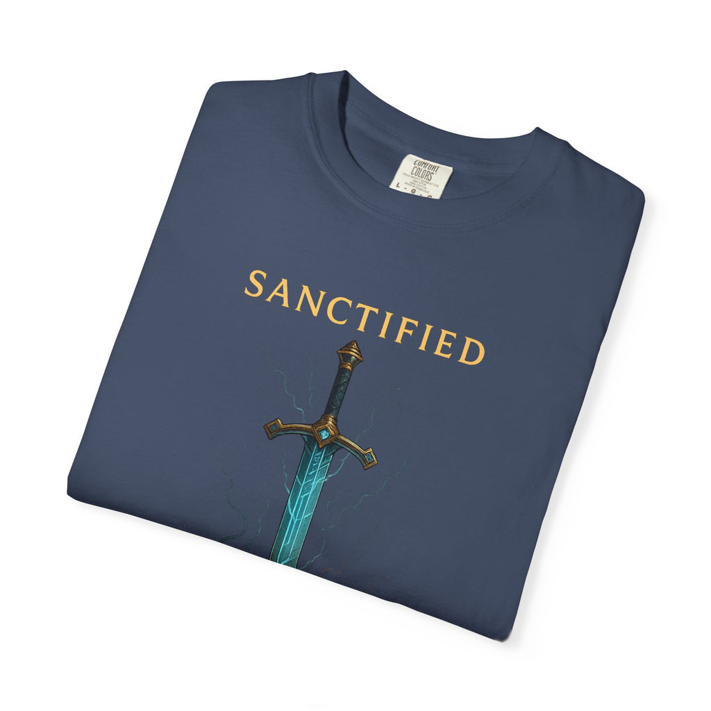 Sanctified Sword Unisex Garment-Dyed T-shirt, Vintage Style Tee, Unique Gift for Gamers & Fantasy Lovers, Spiritual Fashion, Everyday Wear