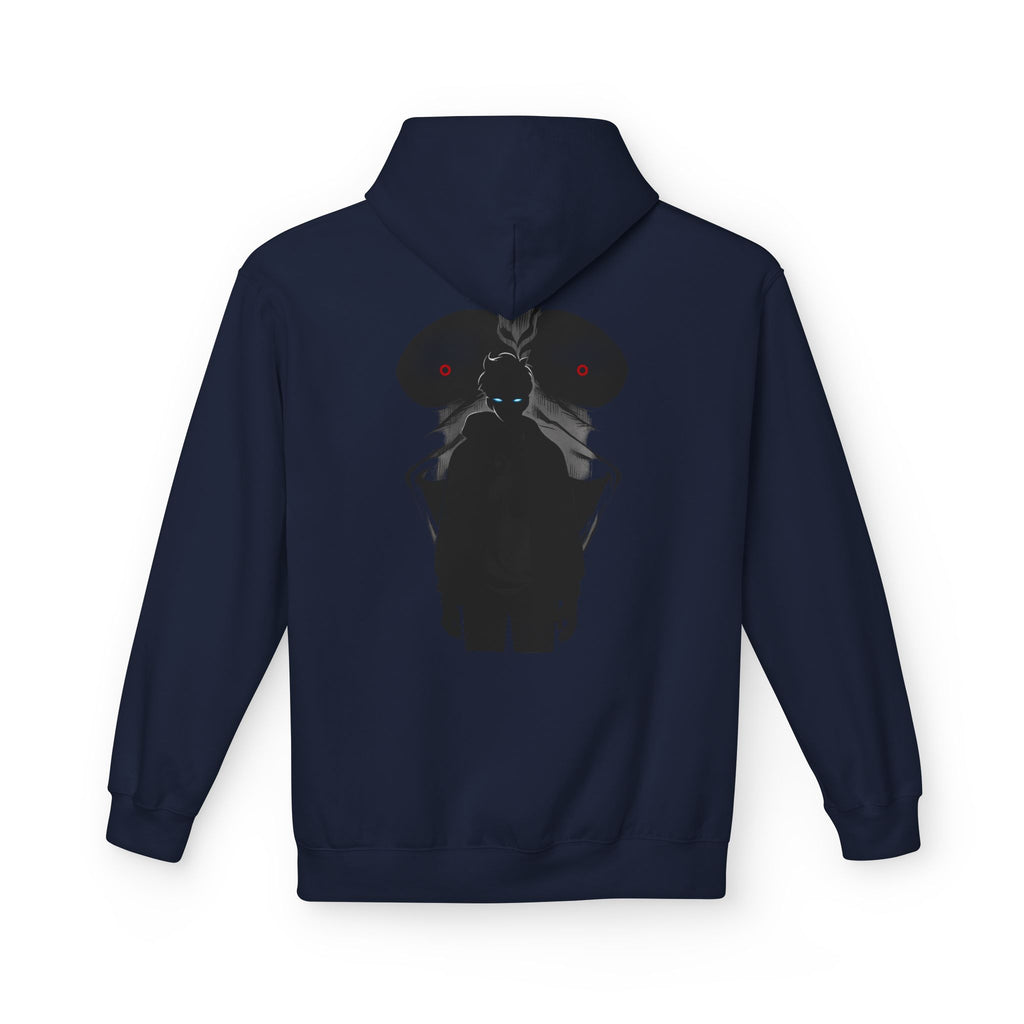 Solo Leveling silhouette design Hoodie | dark anime backprint, small chest logo