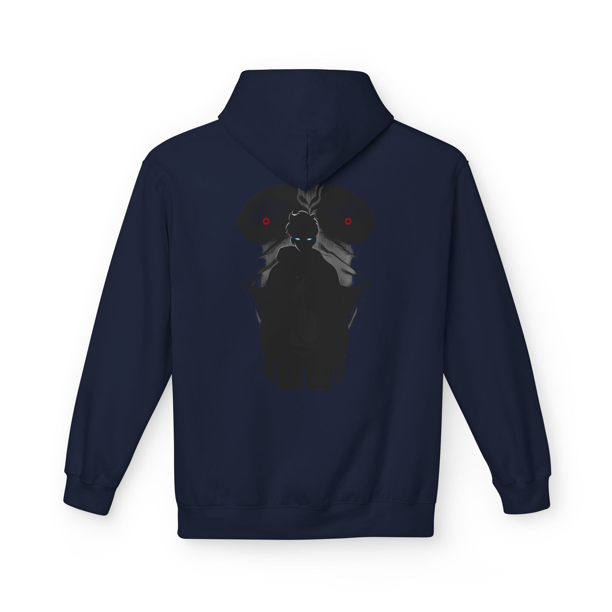 Solo Leveling silhouette design Hoodie | dark anime backprint, small chest logo