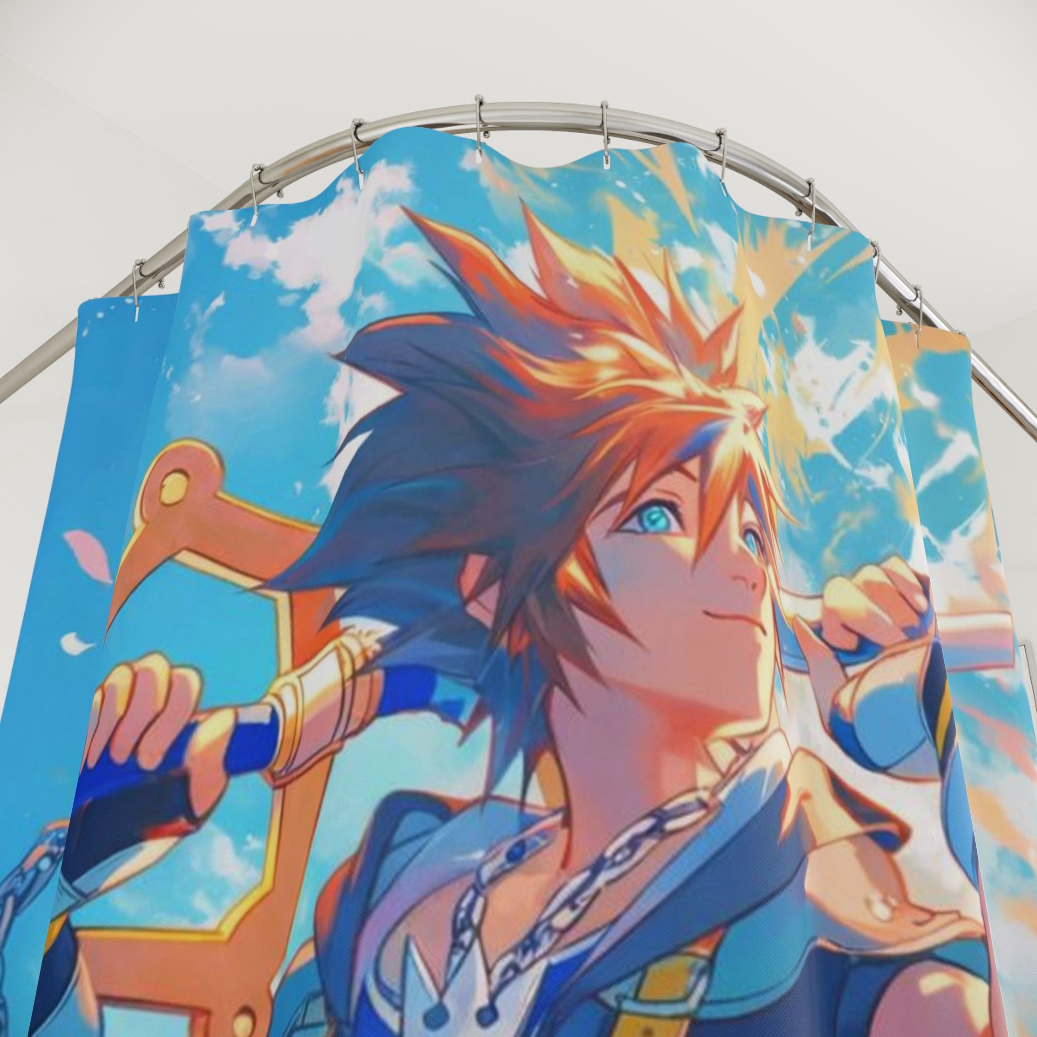 Heroic Keyblade Warrior Shower Curtain | Animated Fantasy Bathroom Decor