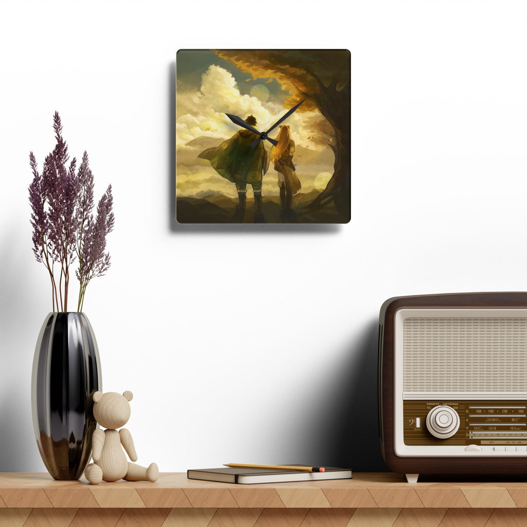 Sunlit Companions Acrylic Wall Clock | Fantasy Landscape, Cozy Atmosphere