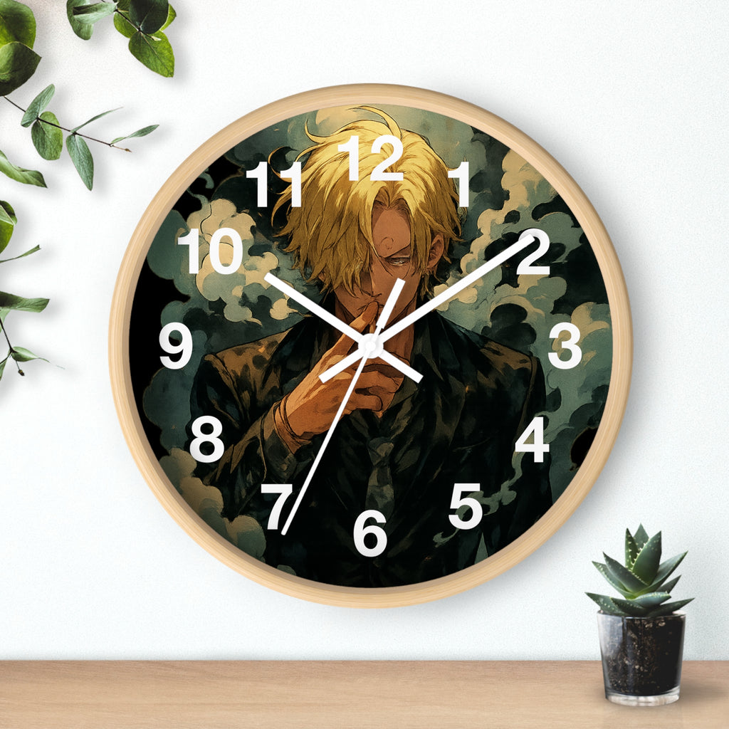 Blond Anime Man Smoking Wall Clock | Illustrated Character, Dark Moody Art