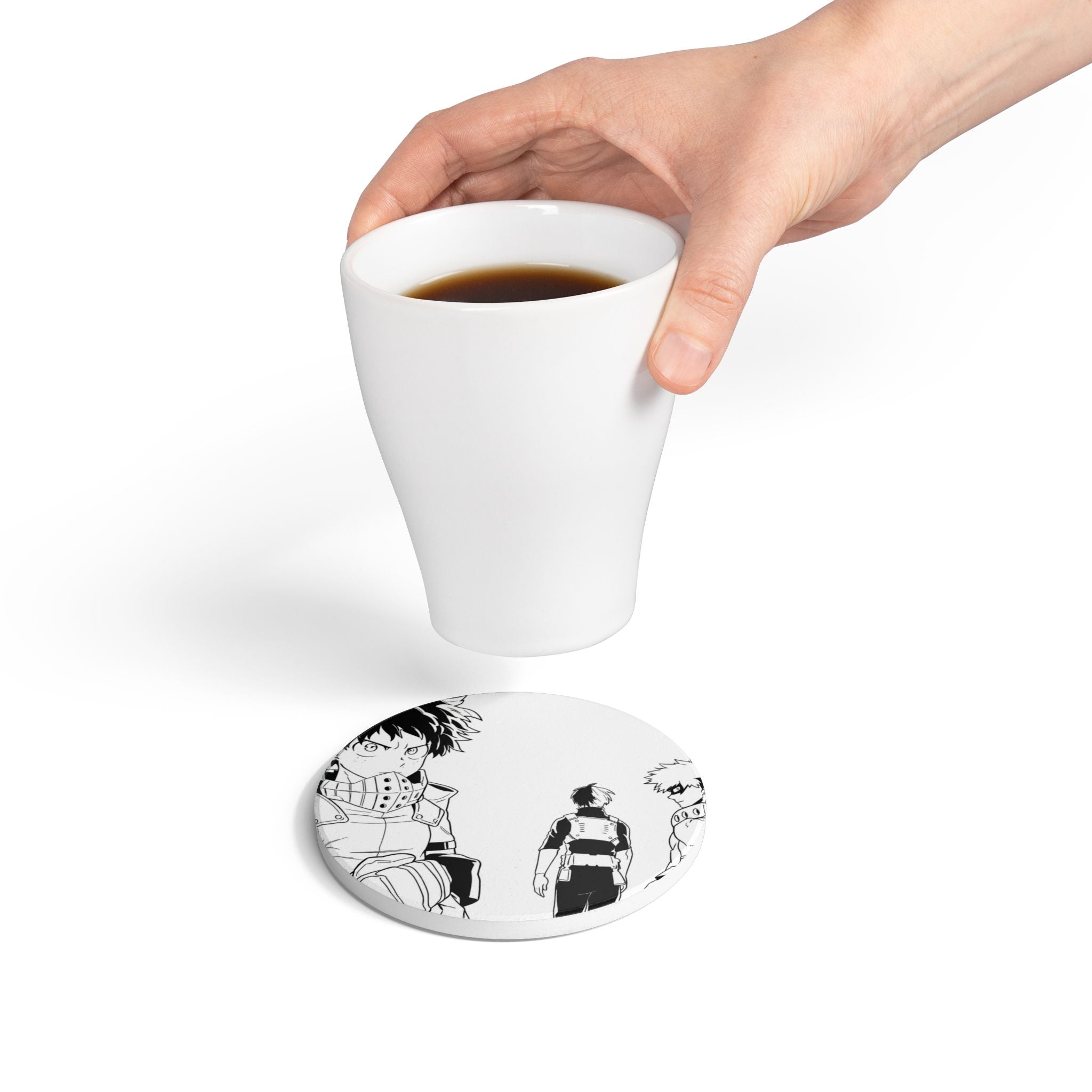 Anime Trio Sketch Ceramic Coaster | Black & White Manga Characters