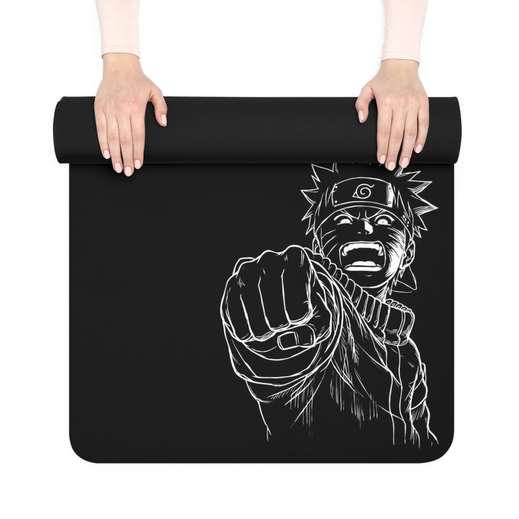 Anime boy Fist Pose Rubber Yoga Mat | Anime Black Practice Mat 